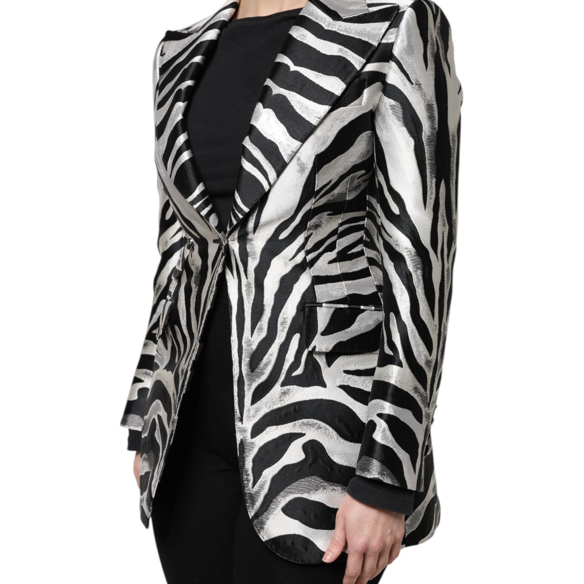 Dolce & Gabbana Black White Polyester Women Blazer Jacket