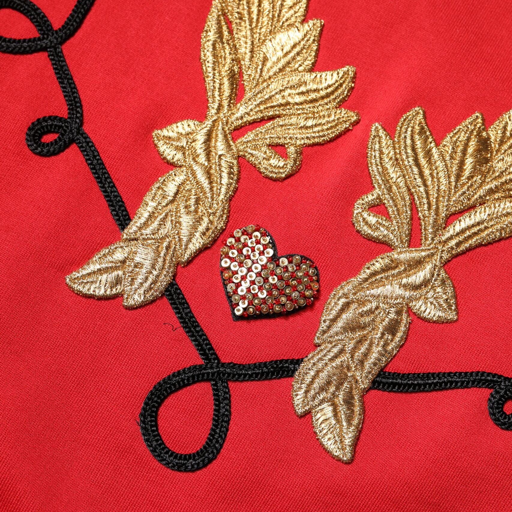 Dolce & Gabbana Red Cotton Queen Sequined Pullover Sweater