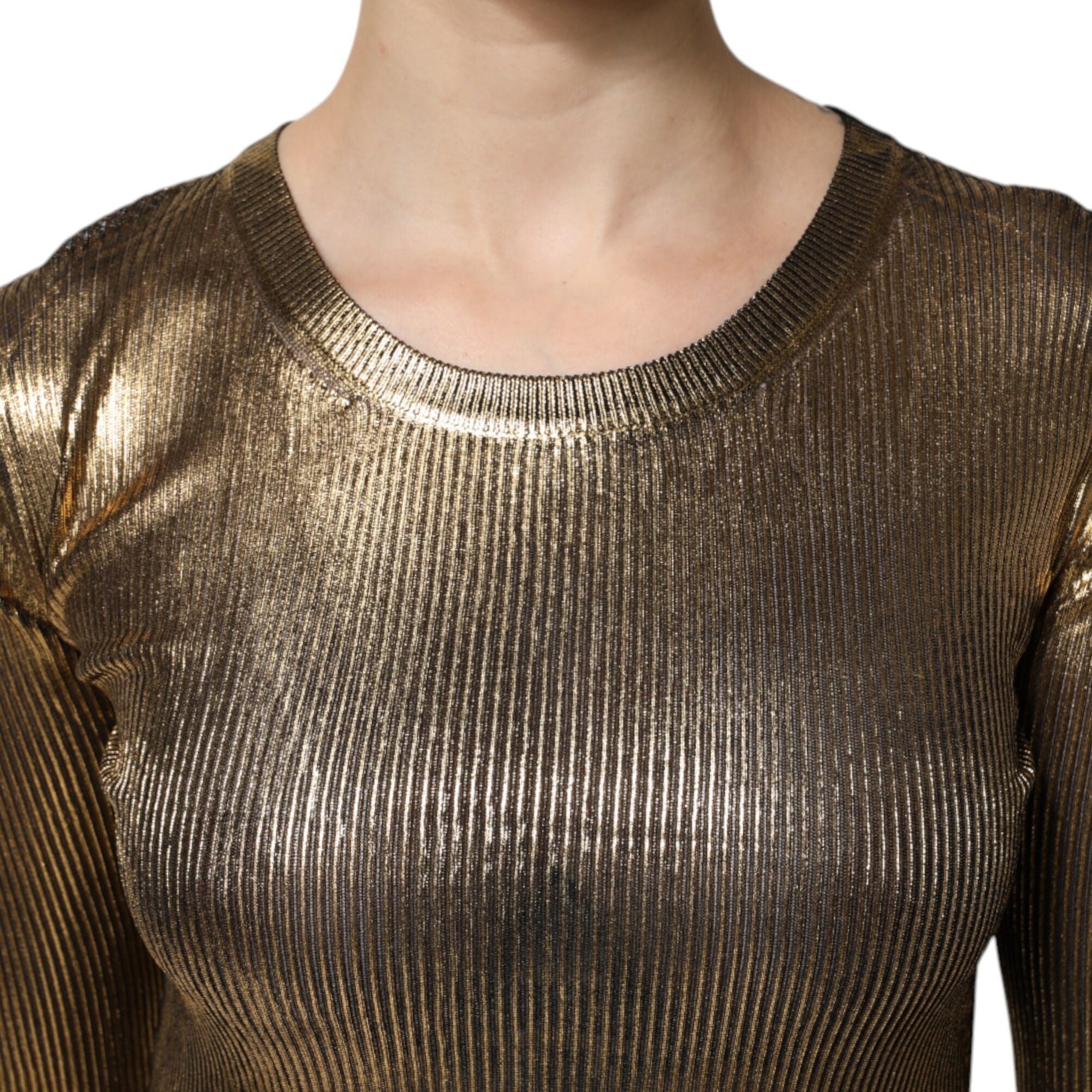 Dolce & Gabbana Gold Round Neck Long Sleeve Pullover Top