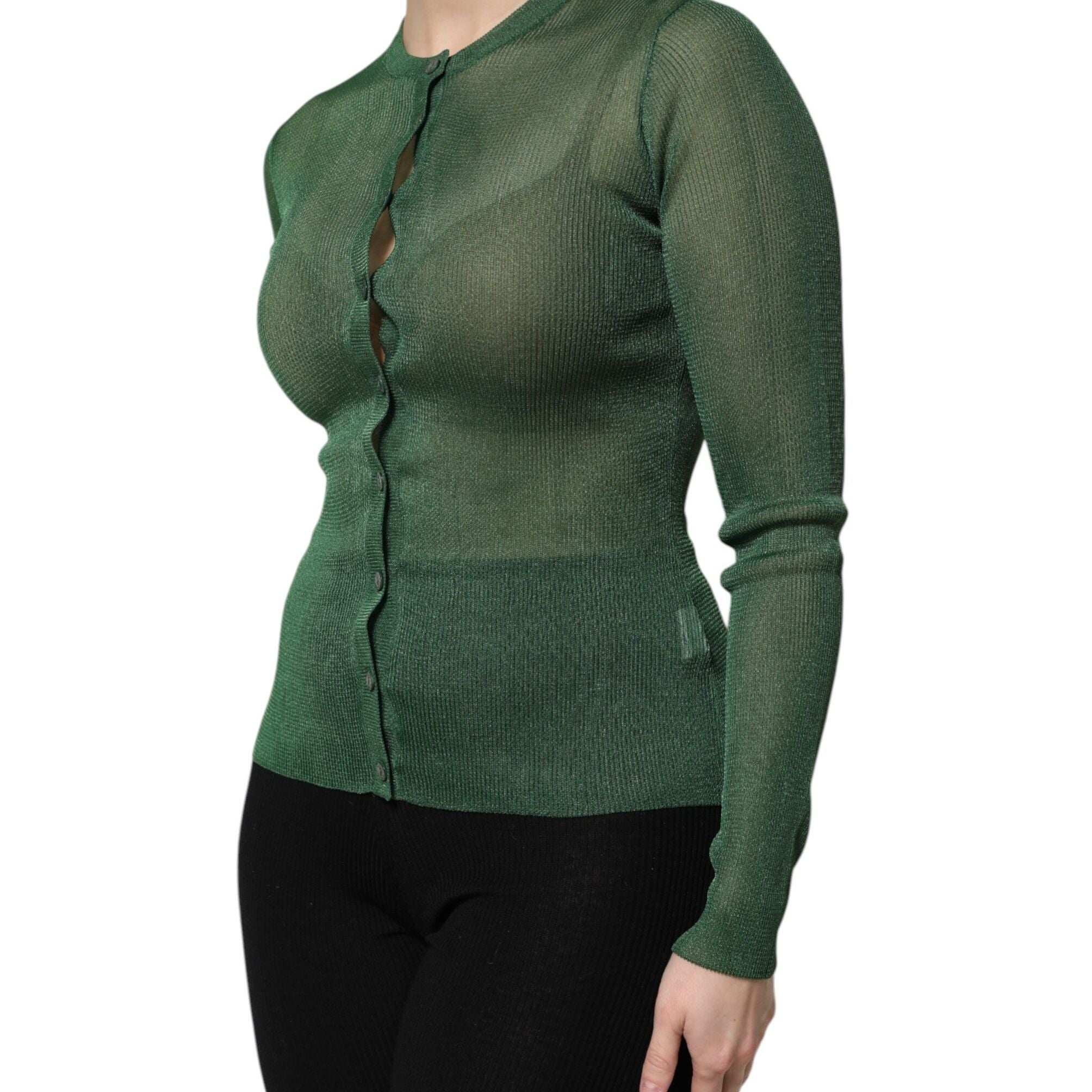 Dolce & Gabbana Green Polyester Long Sleeves Cardigan Sweater