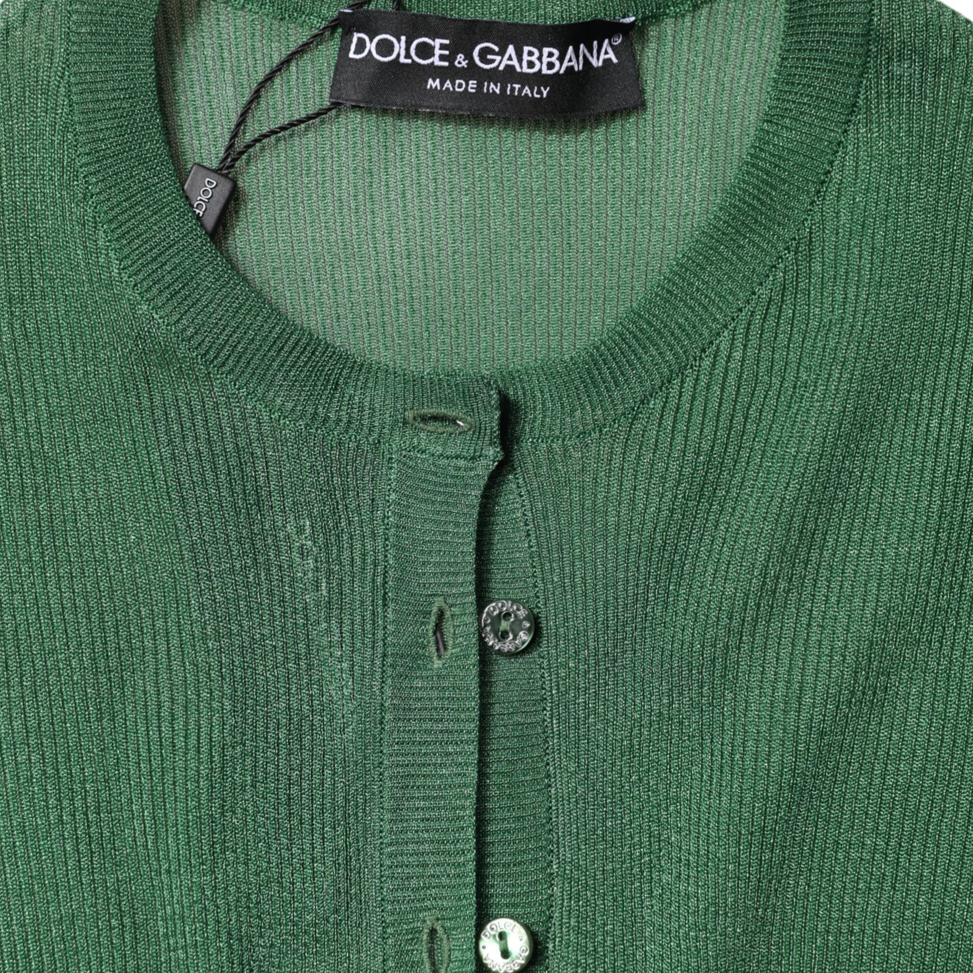 Dolce & Gabbana Green Polyester Long Sleeves Cardigan Sweater