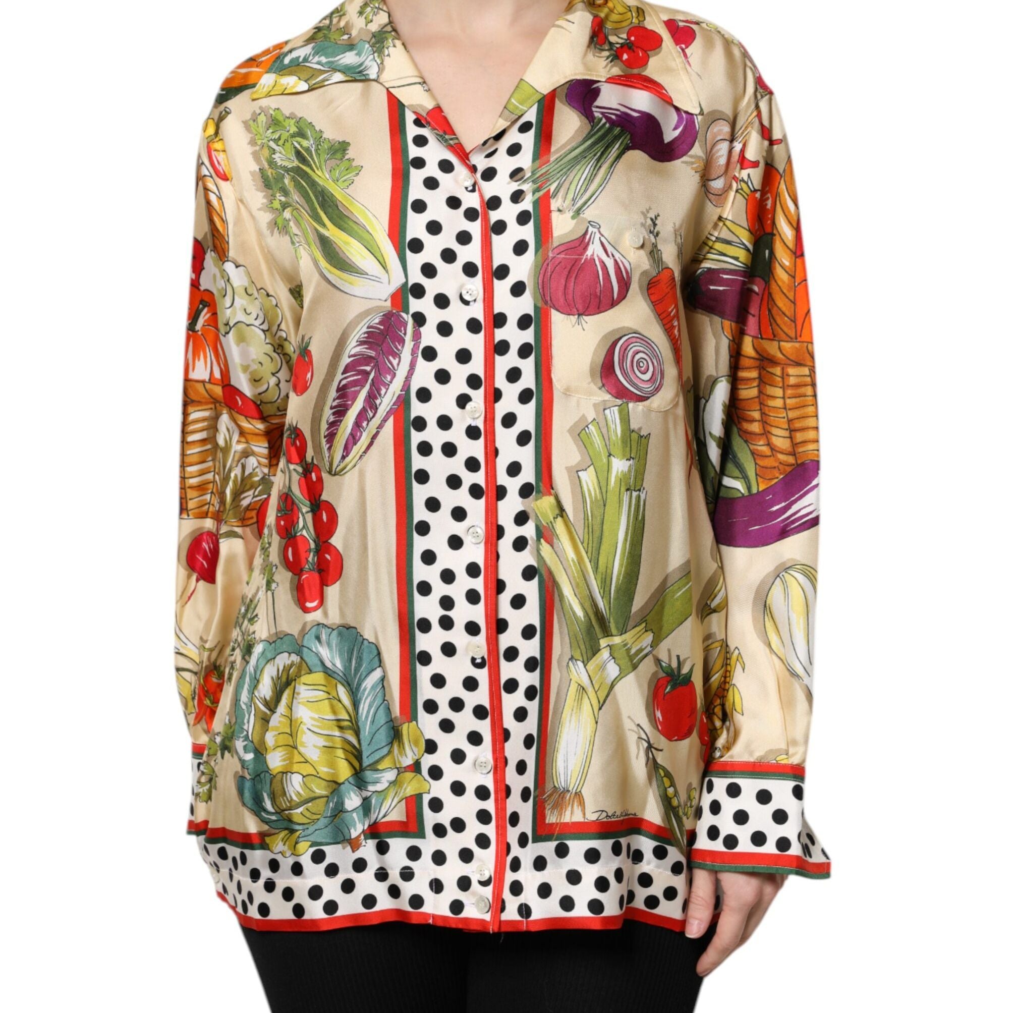 Dolce & Gabbana Multicolor Vegetables Silk Long Sleeves Top