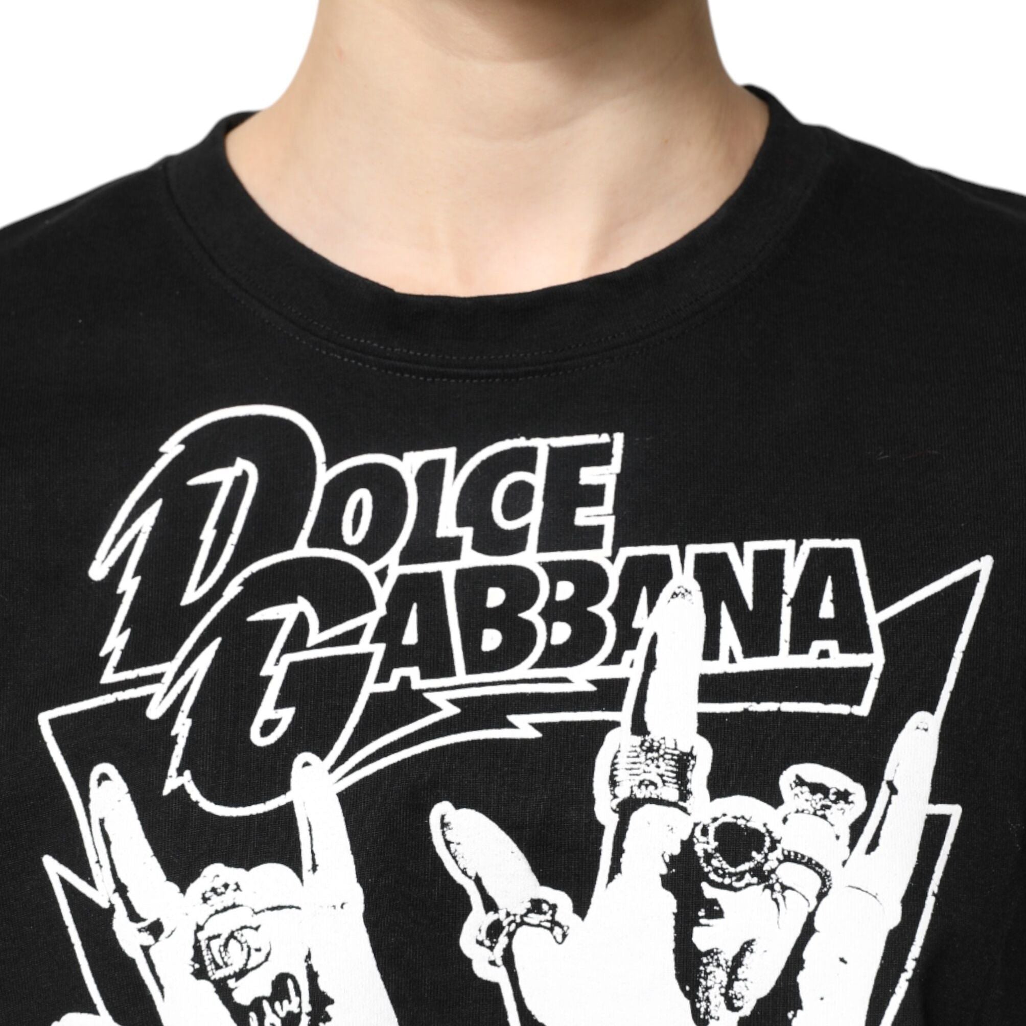 Dolce & Gabbana Black Cotton Printed Short Sleeves T-shirt