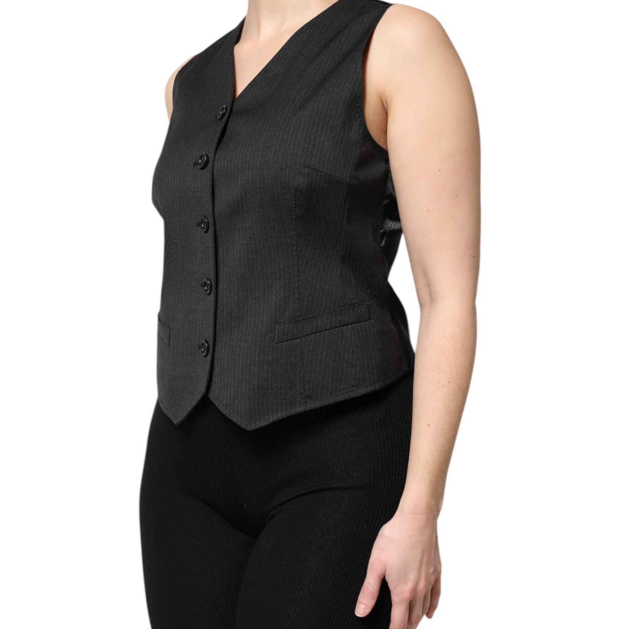 Dolce & Gabbana Black Striped Button Down Sleeveless Vest Top