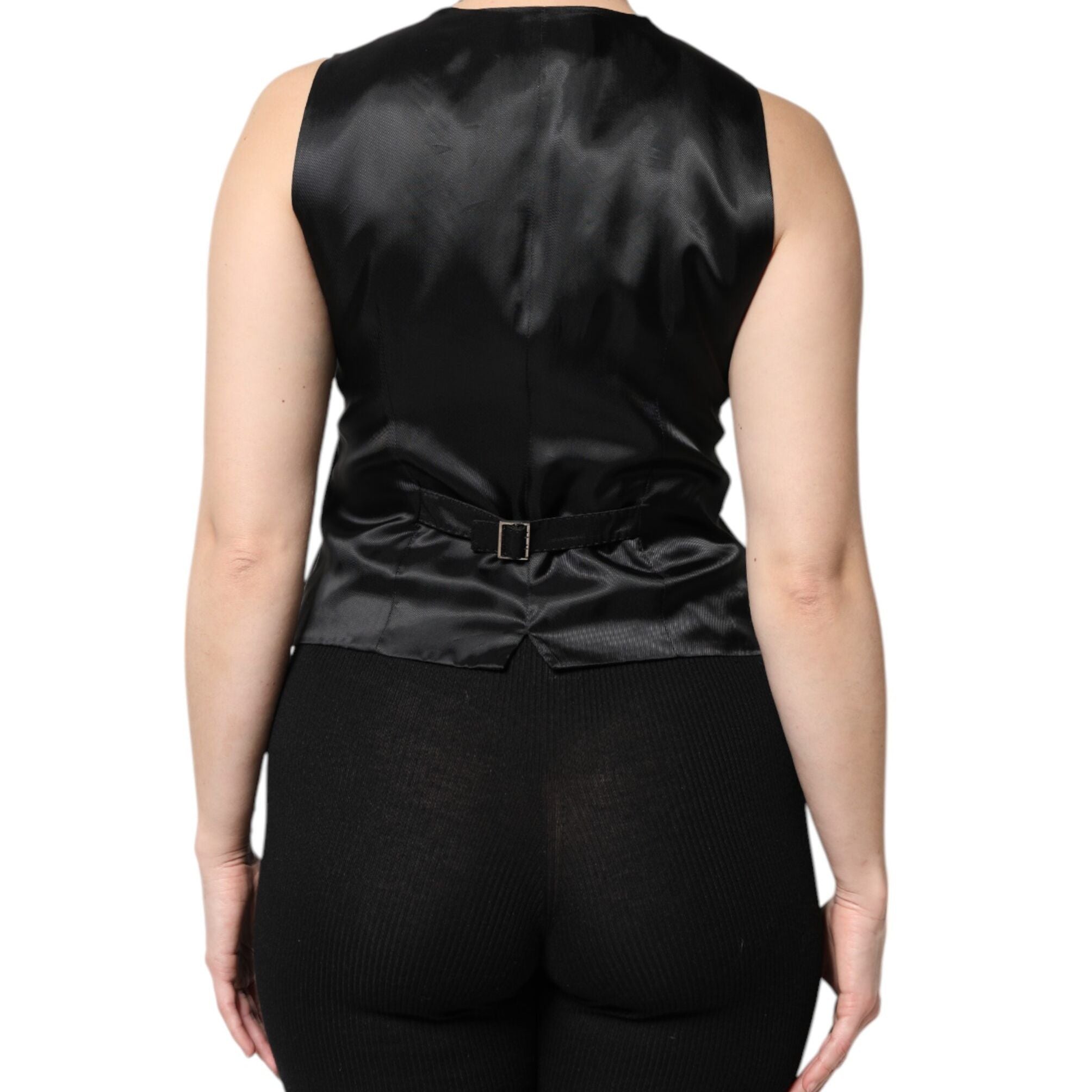 Dolce & Gabbana Black Striped Button Down Sleeveless Vest Top