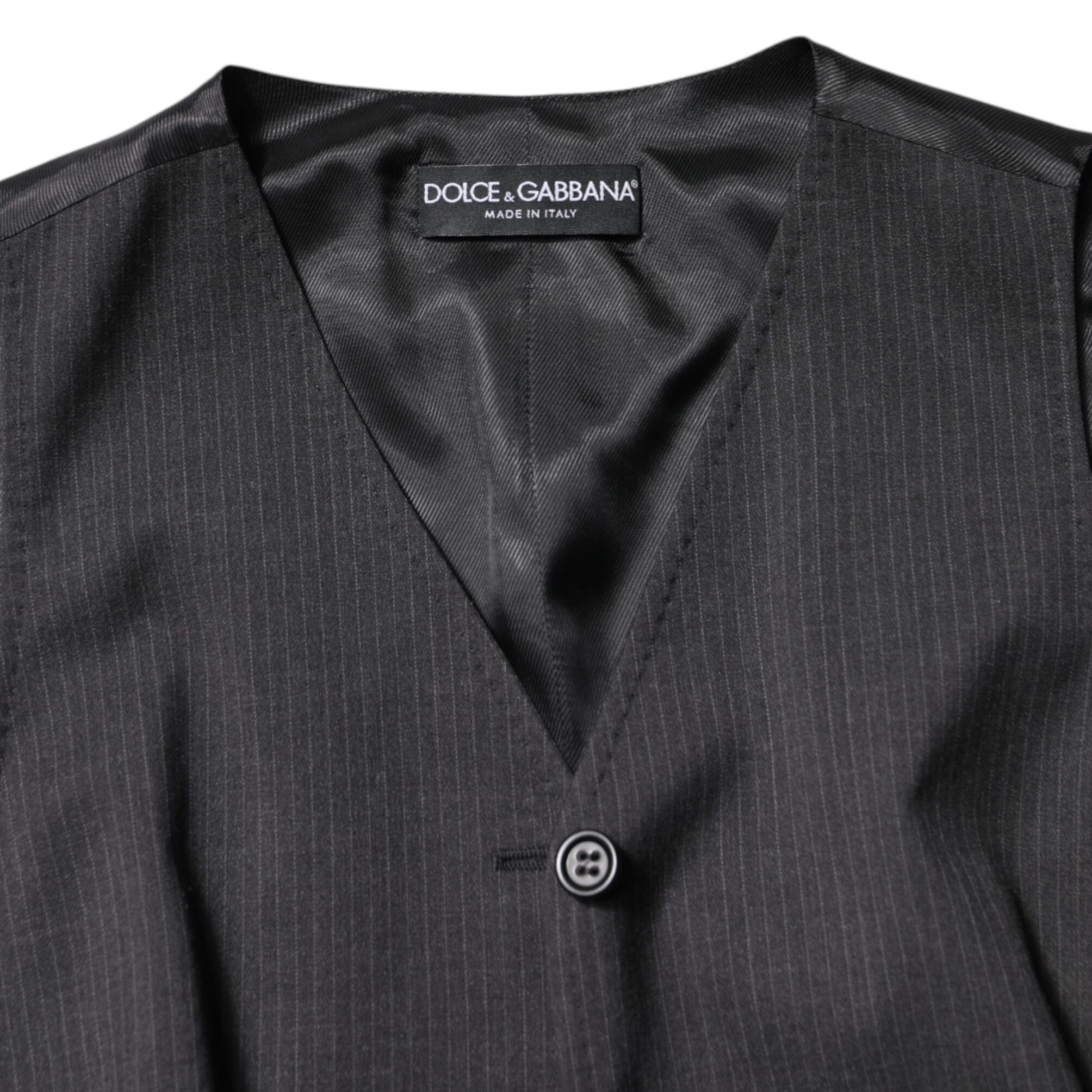 Dolce & Gabbana Black Striped Button Down Sleeveless Vest Top