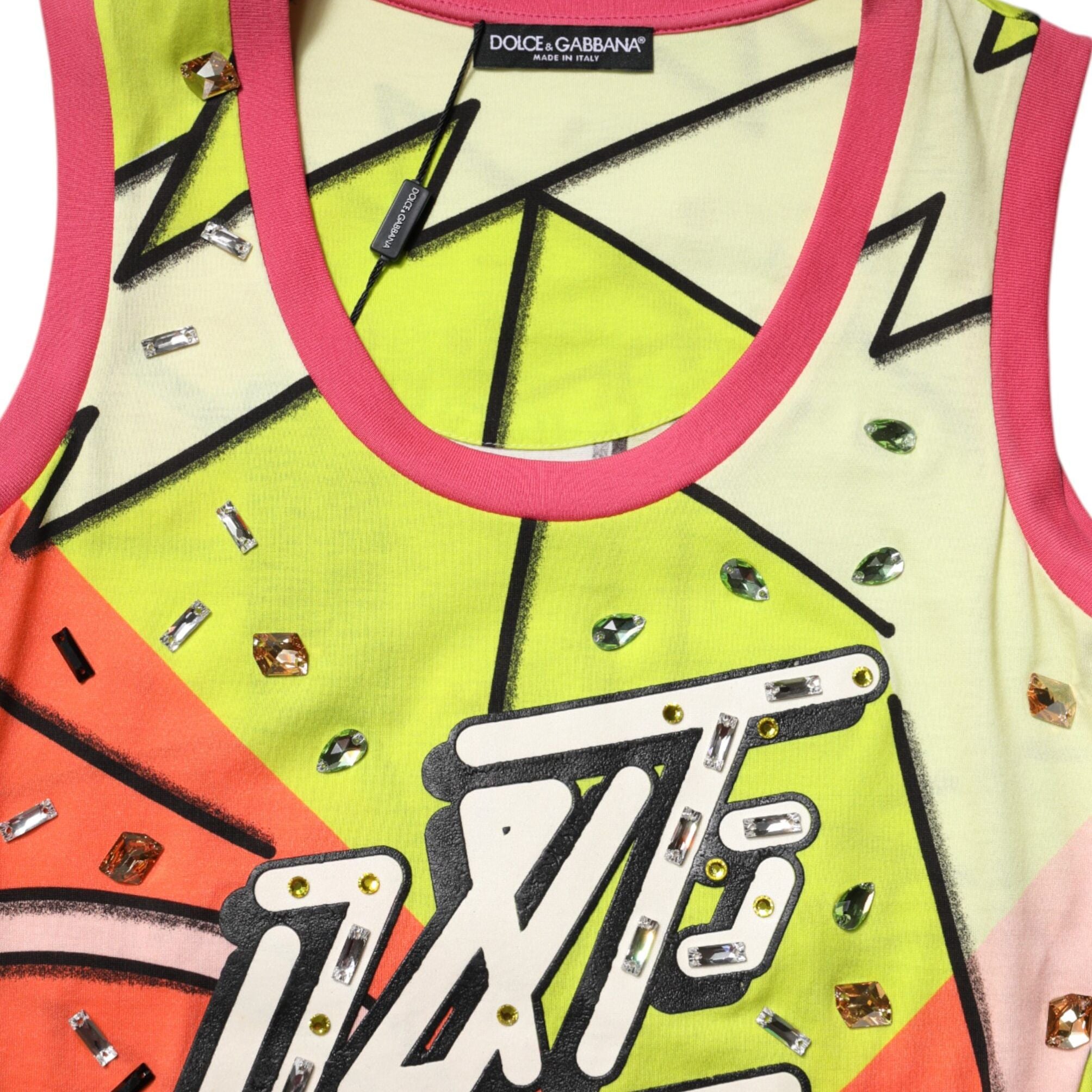 Dolce & Gabbana Multicolor Printed Crystal Embellishment Top