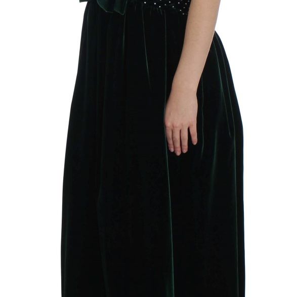 Dolce & Gabbana Green Velvet Crystal Long Maxi Dress