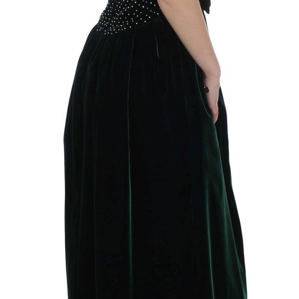 Dolce & Gabbana Green Velvet Crystal Long Maxi Dress