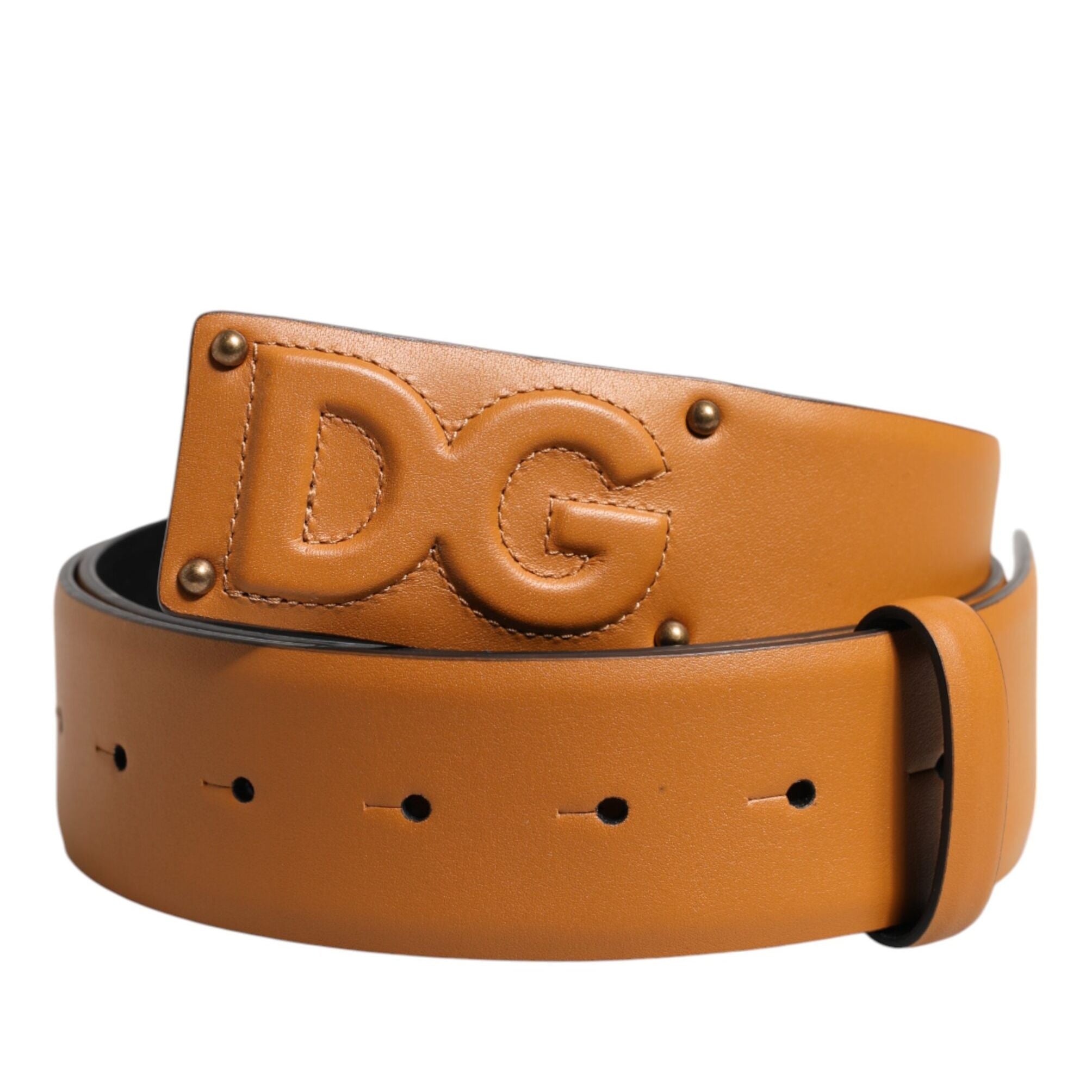 Dolce & Gabbana Brown Leather Buckle DG Logo Embossed Belt