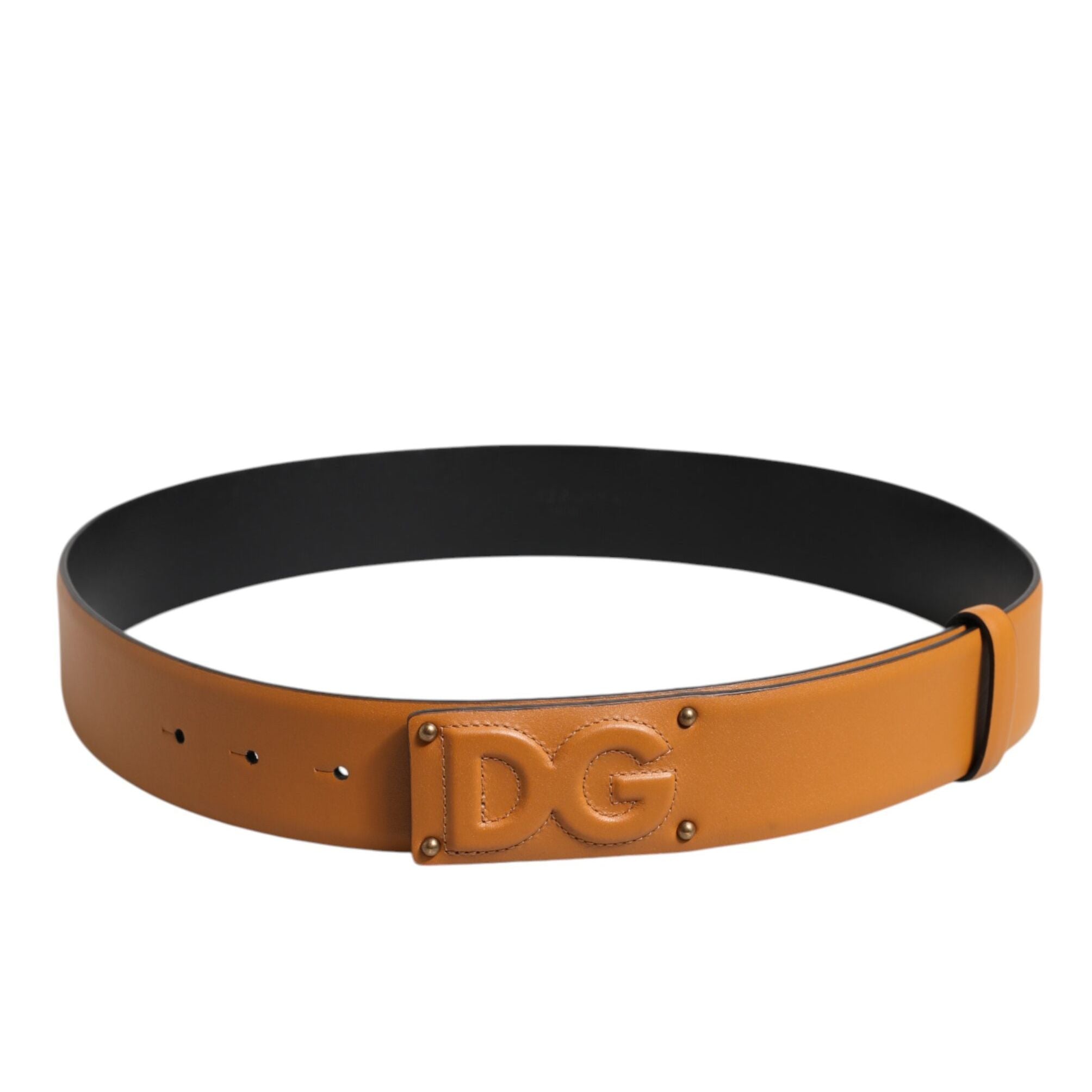 Dolce & Gabbana Brown Leather Buckle DG Logo Embossed Belt