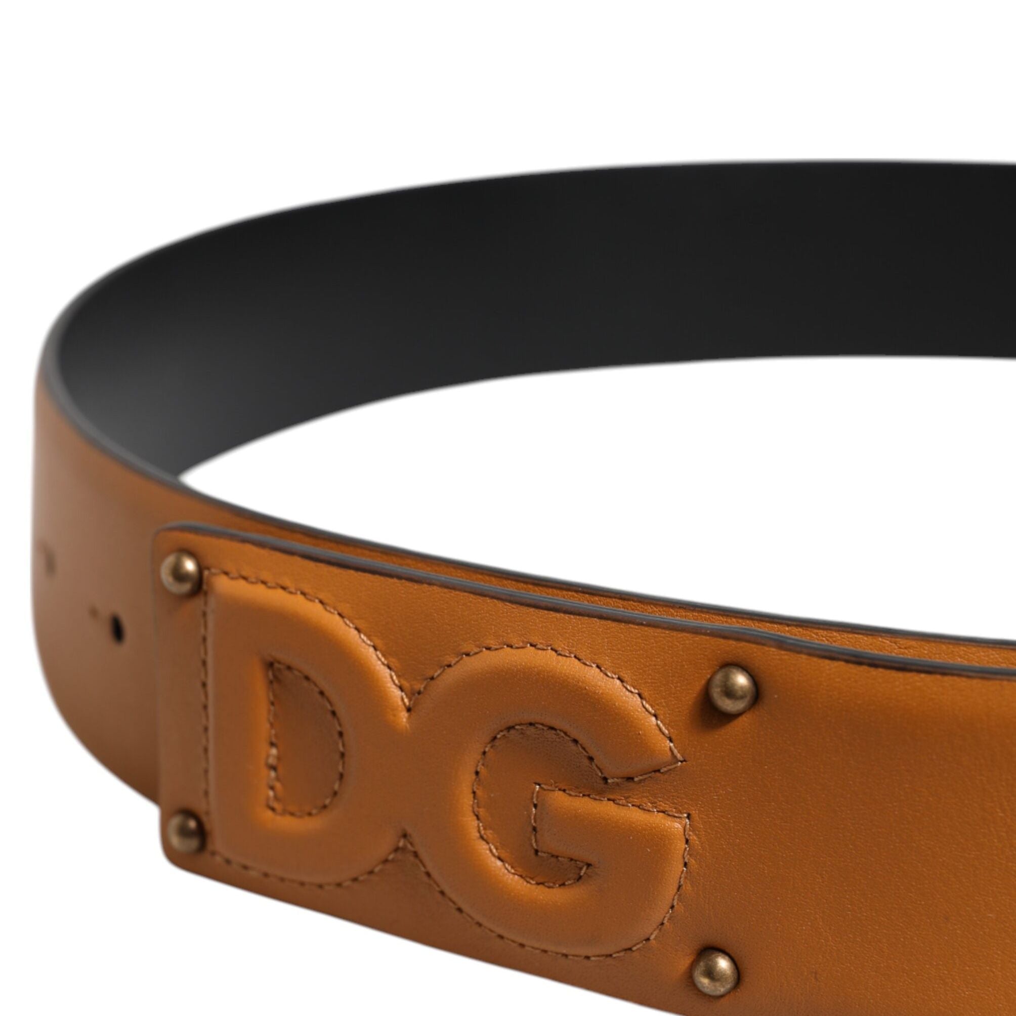 Dolce & Gabbana Brown Leather Buckle DG Logo Embossed Belt