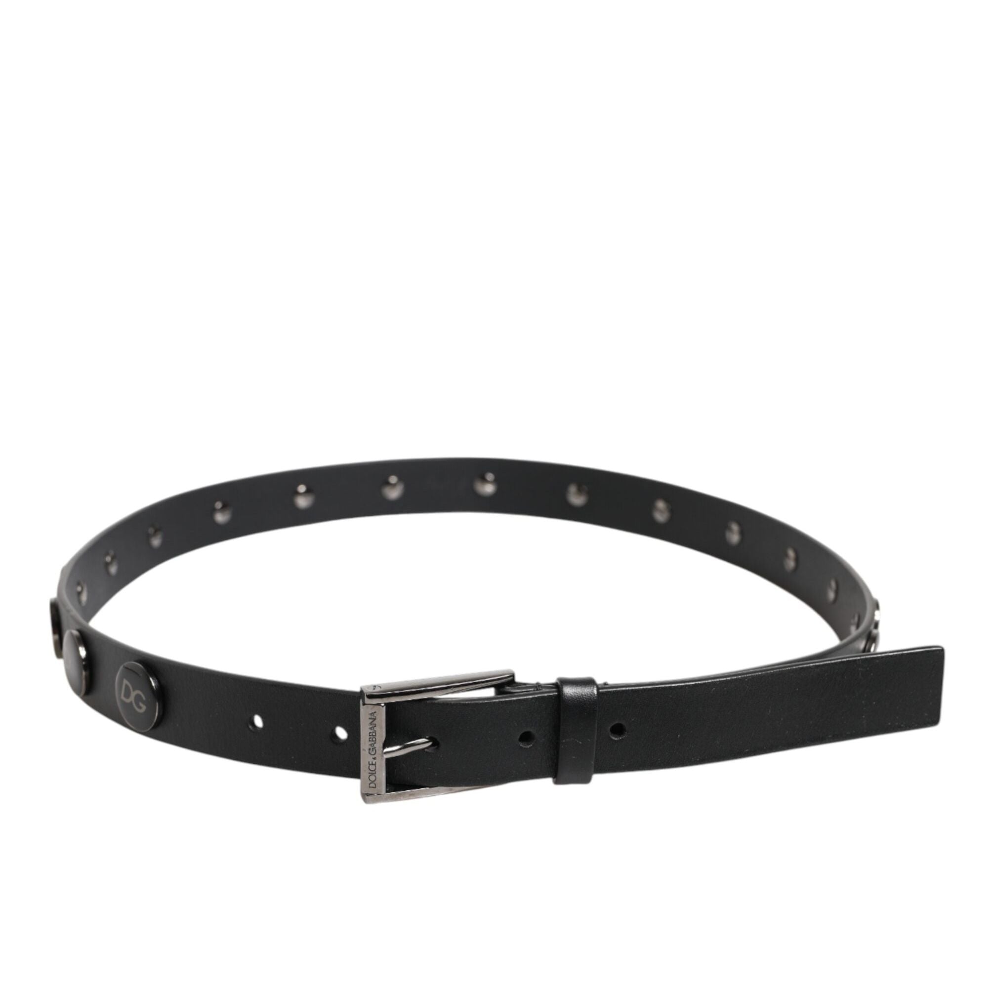 Dolce & Gabbana Black Luxury Leather DG Studs Buckle Belt