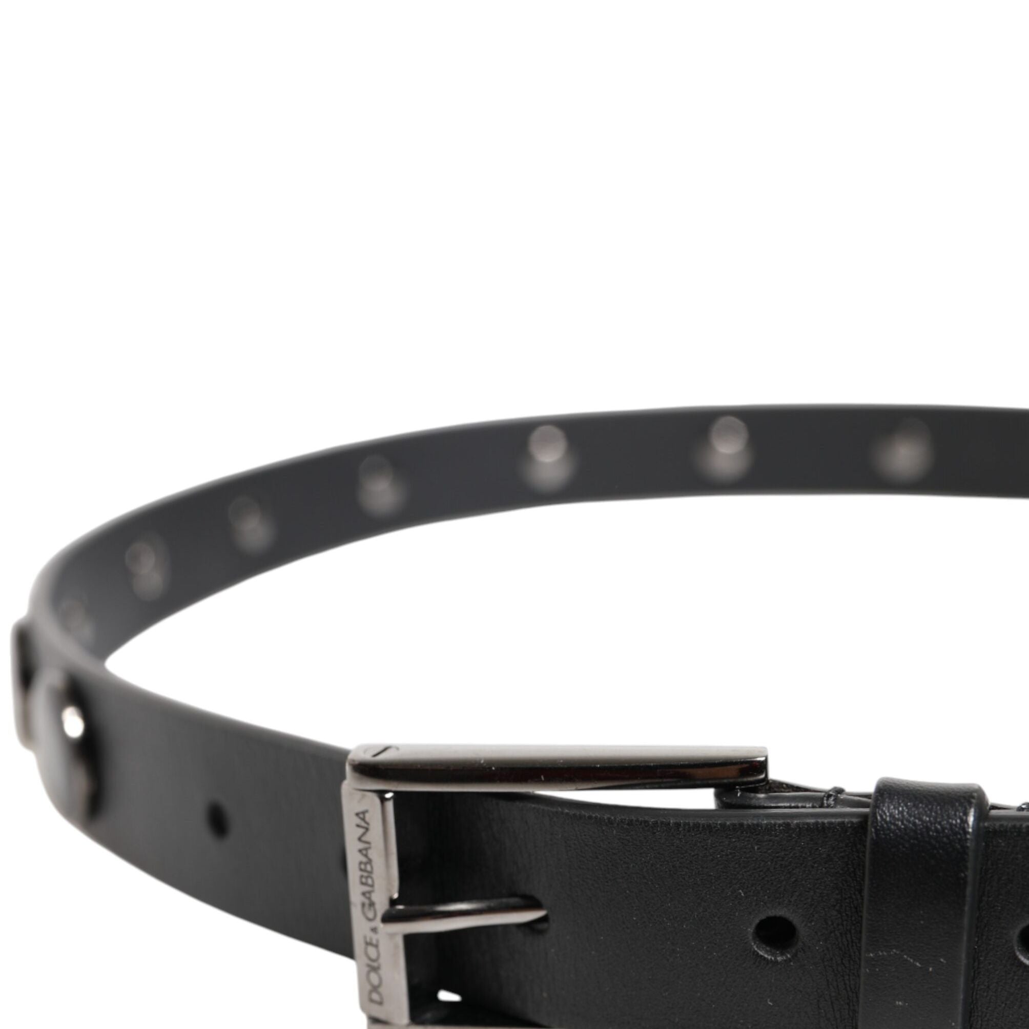 Dolce & Gabbana Black Luxury Leather DG Studs Buckle Belt