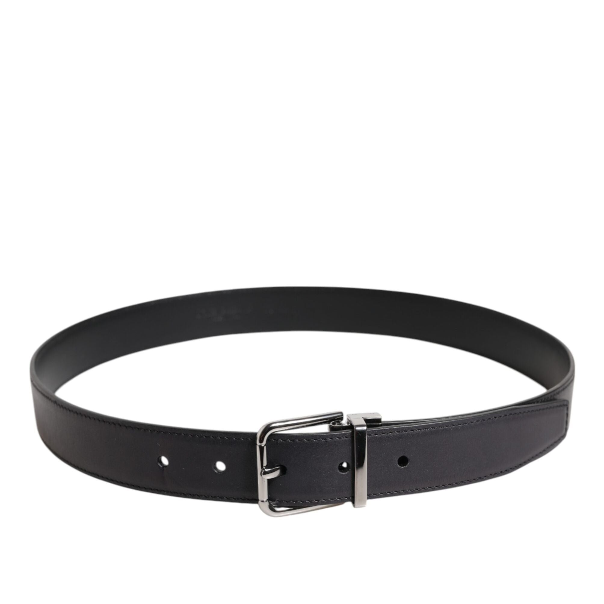 Dolce & Gabbana Black Classic Calf Leather Silver Buckle Belt