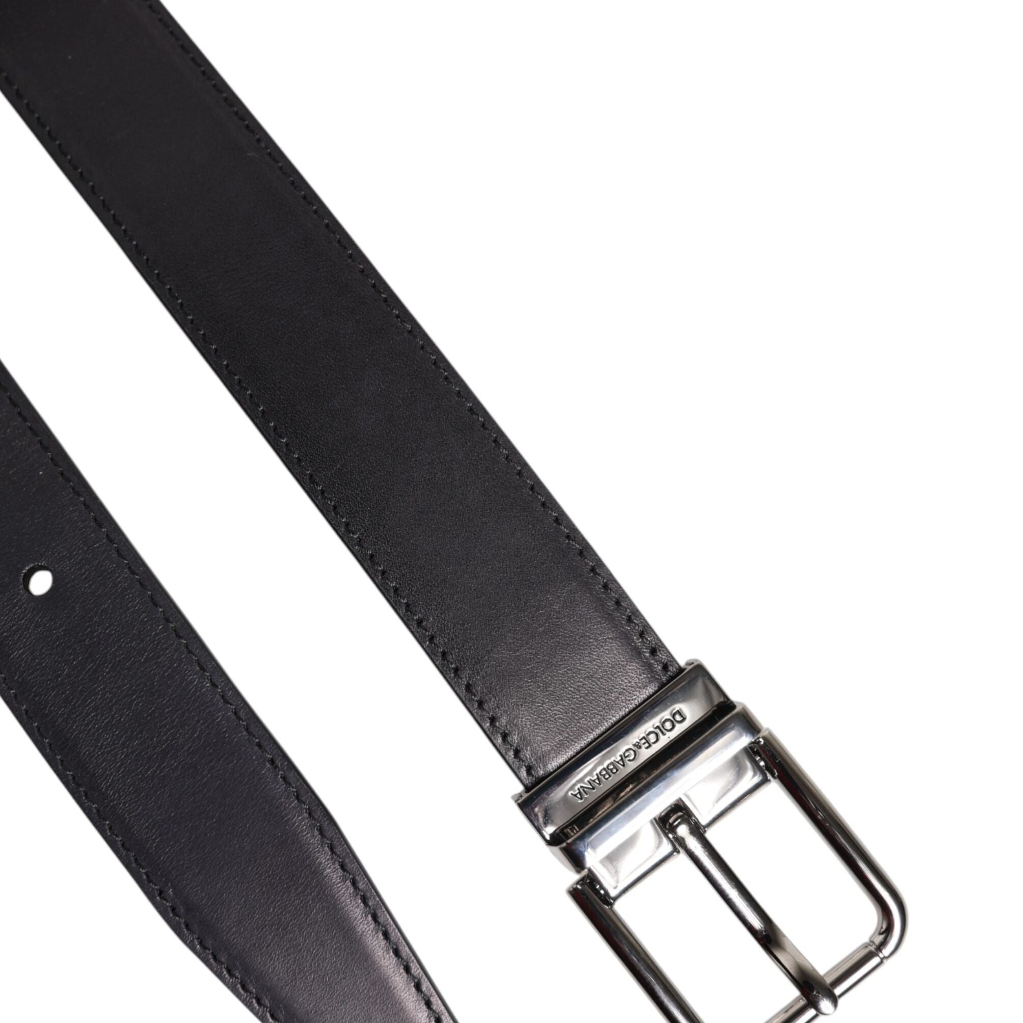 Dolce & Gabbana Black Classic Calf Leather Silver Buckle Belt