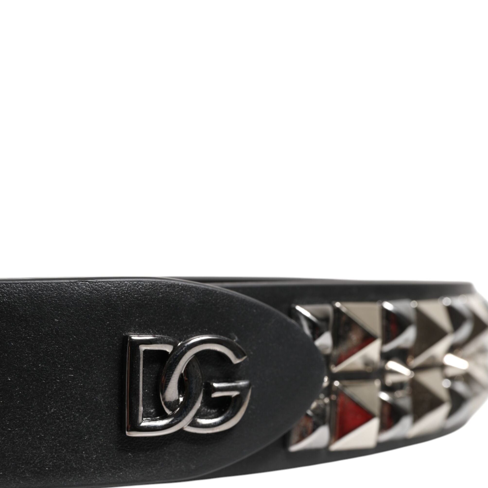 Dolce & Gabbana Black Calf Leather Studded Silver Buckle Belt