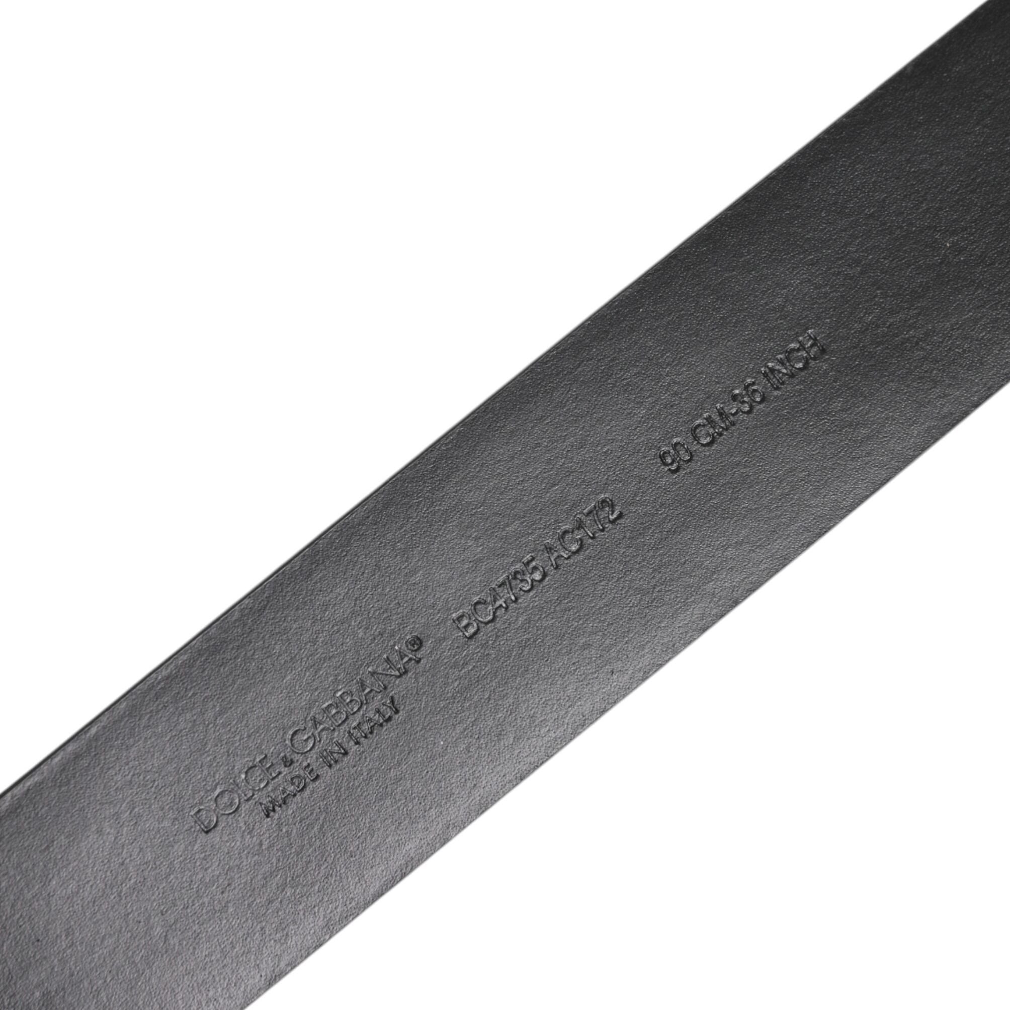 Dolce & Gabbana Black Calf Leather Studded Silver Buckle Belt