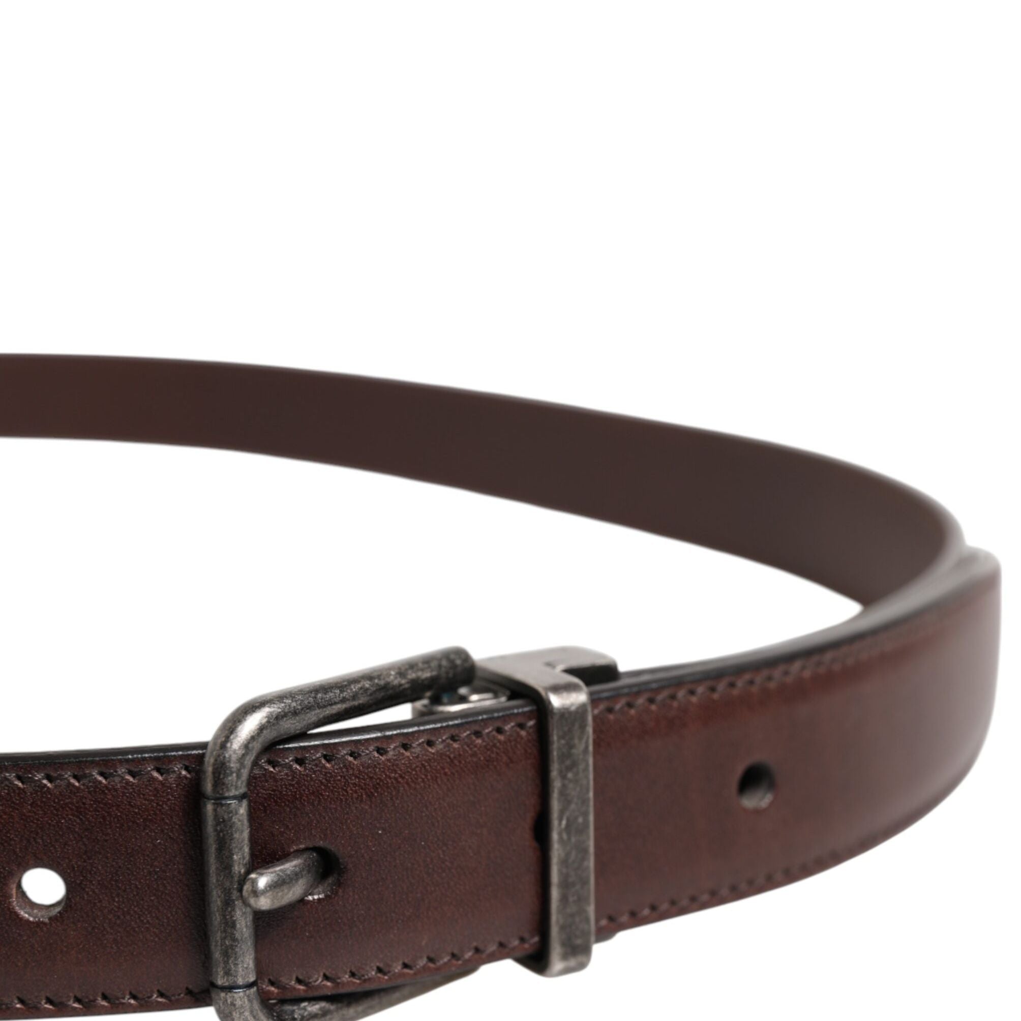 Dolce & Gabbana Brown Classic Calf Leather Metal Buckle Belt