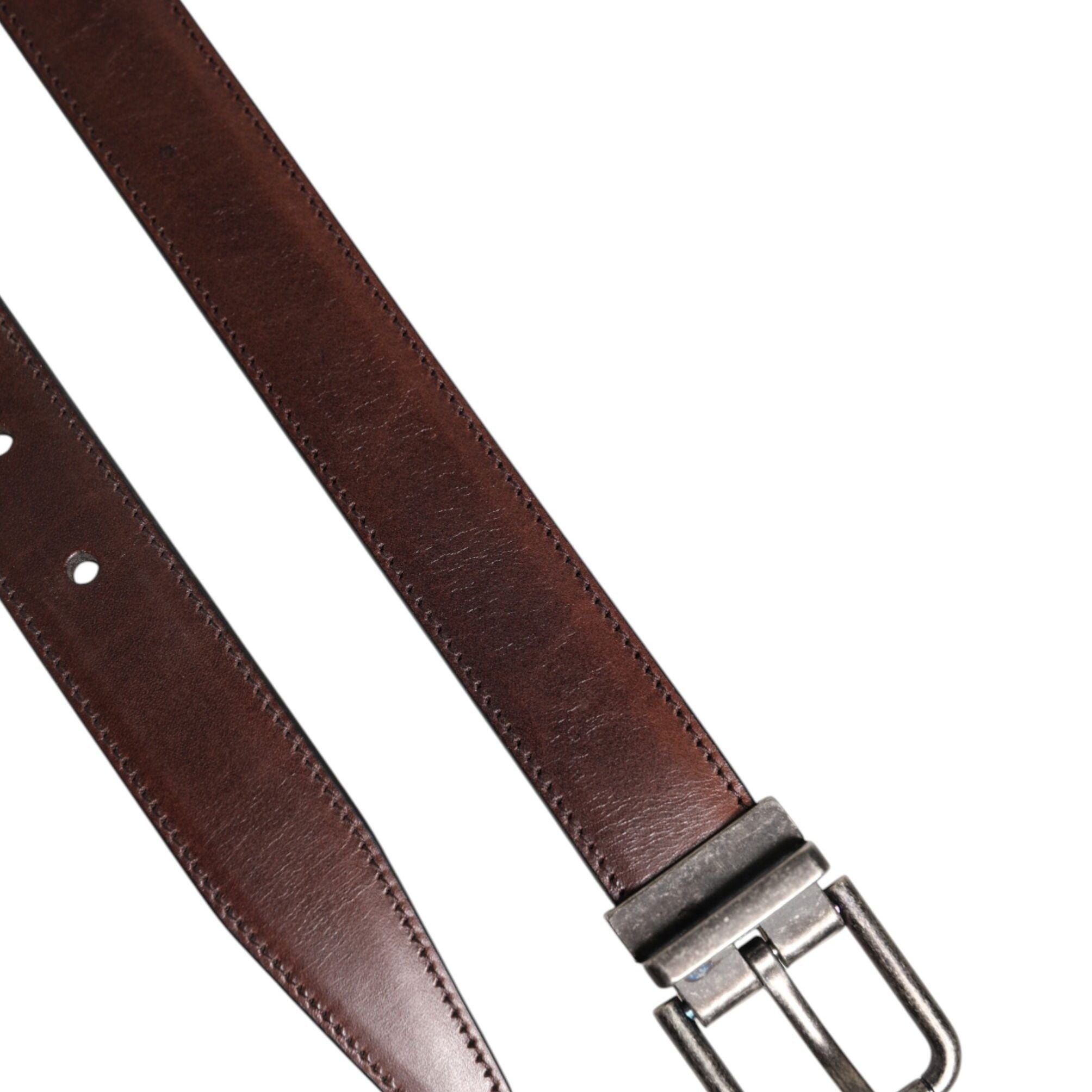 Dolce & Gabbana Brown Classic Calf Leather Metal Buckle Belt