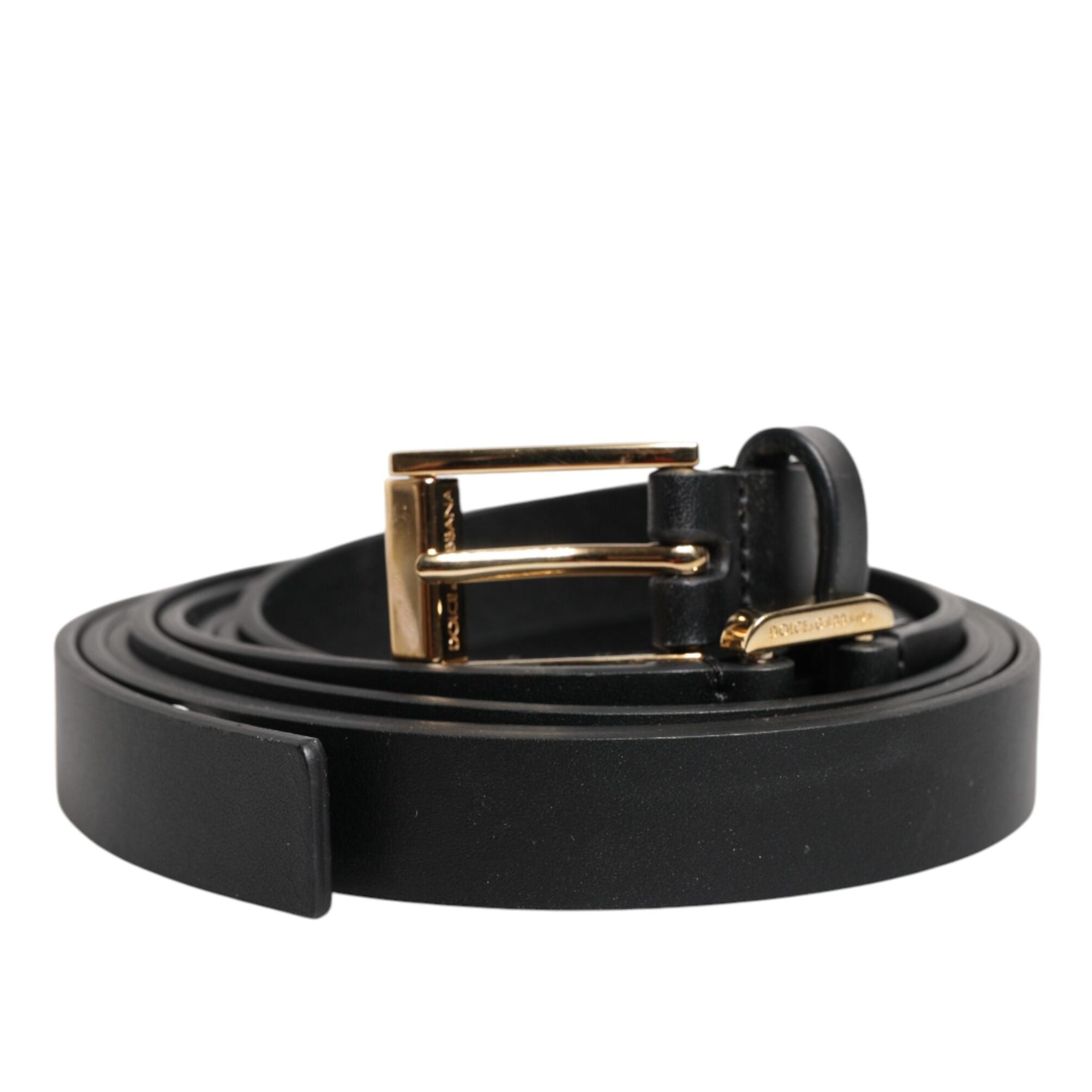 Dolce & Gabbana Black Double Strap Leather Gold Buckle Belt