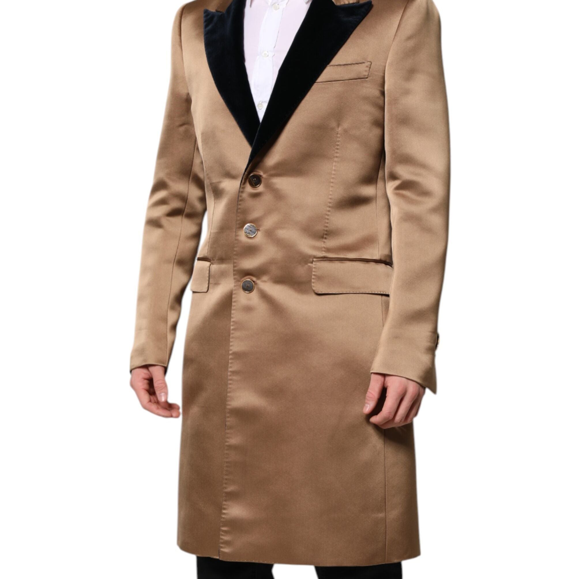 Dolce & Gabbana Brown Silk Single Breasted Trench Coat  Jacket