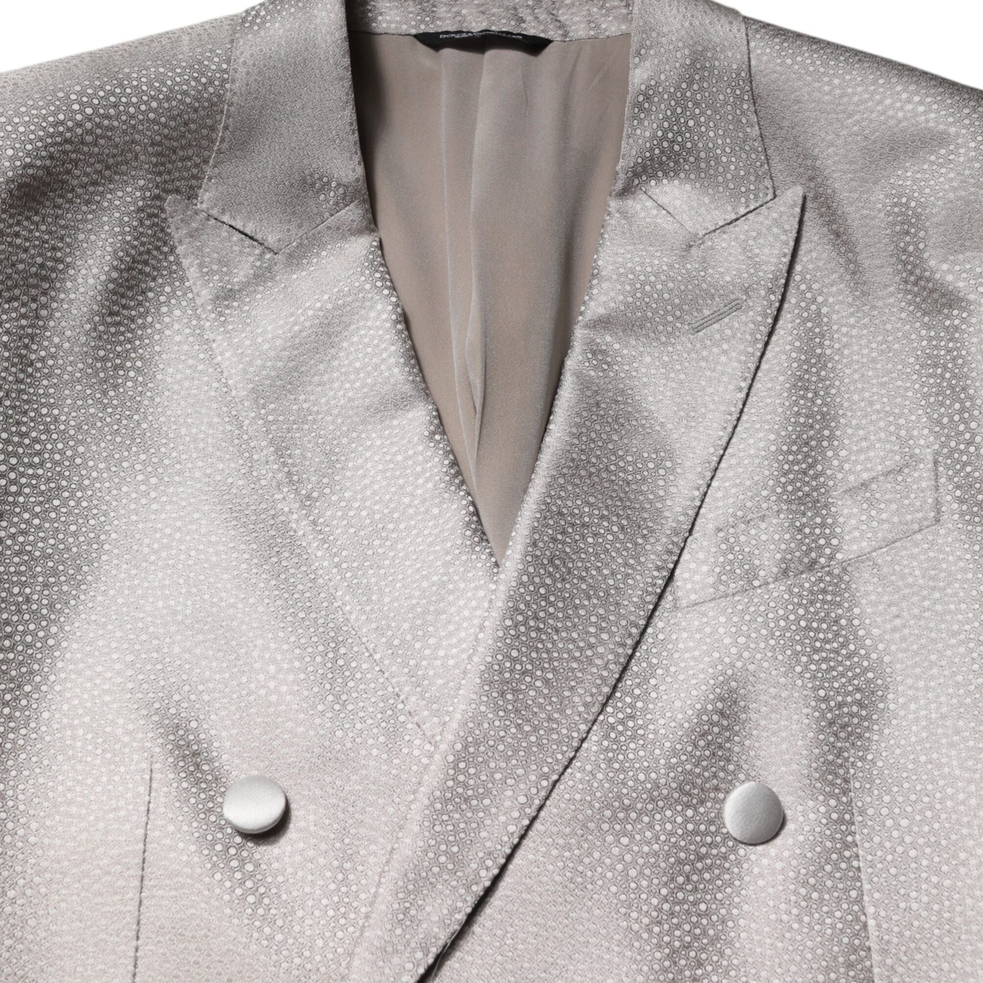 Dolce & Gabbana Light Gray Jacquard Silk Dotted 2 Piece Suit