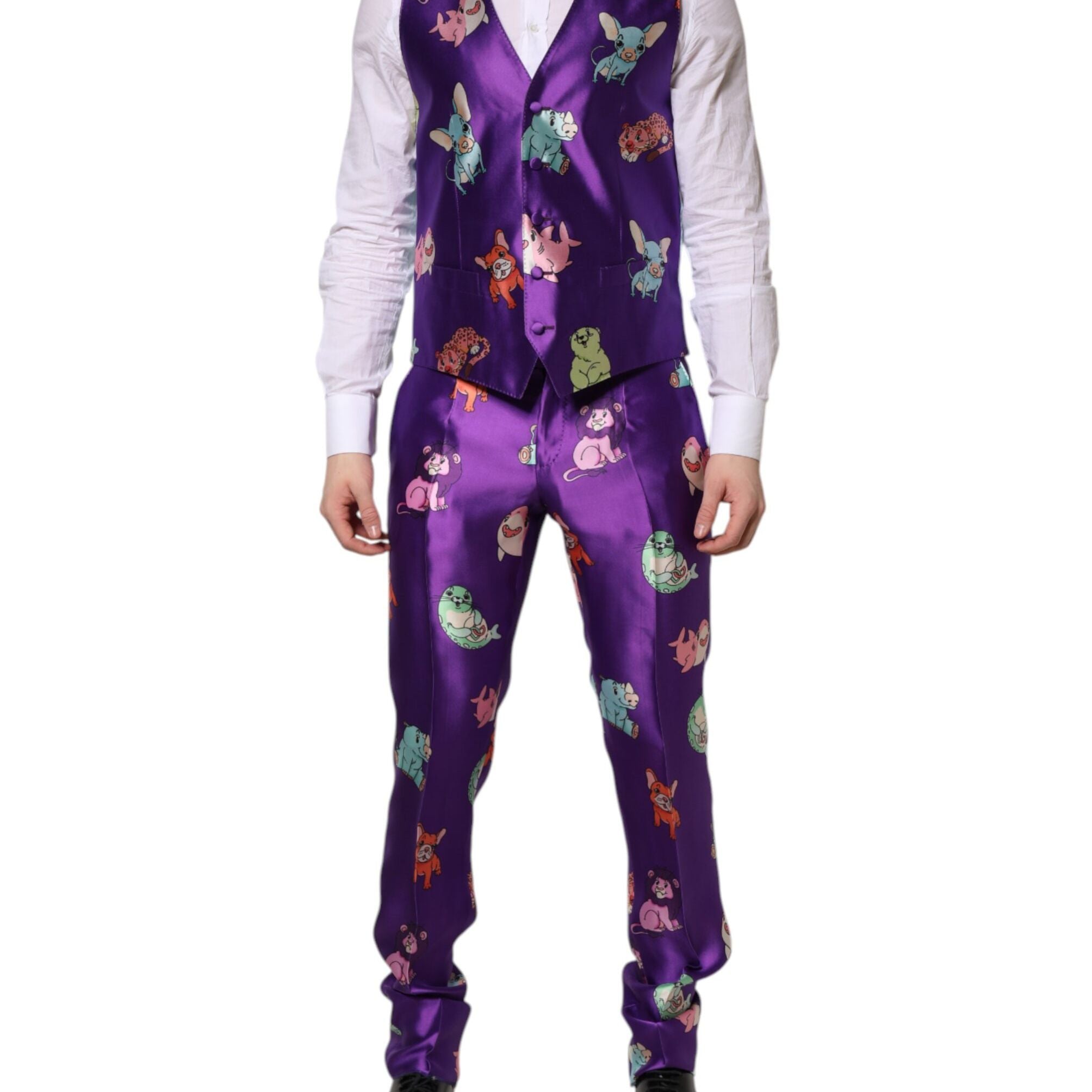 Dolce & Gabbana Purple Silk Animal Print 3 Piece Suit