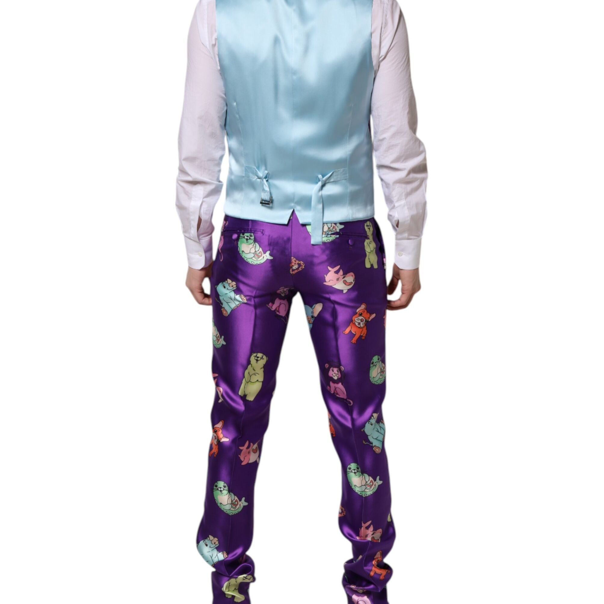 Dolce & Gabbana Purple Silk Animal Print 3 Piece Suit