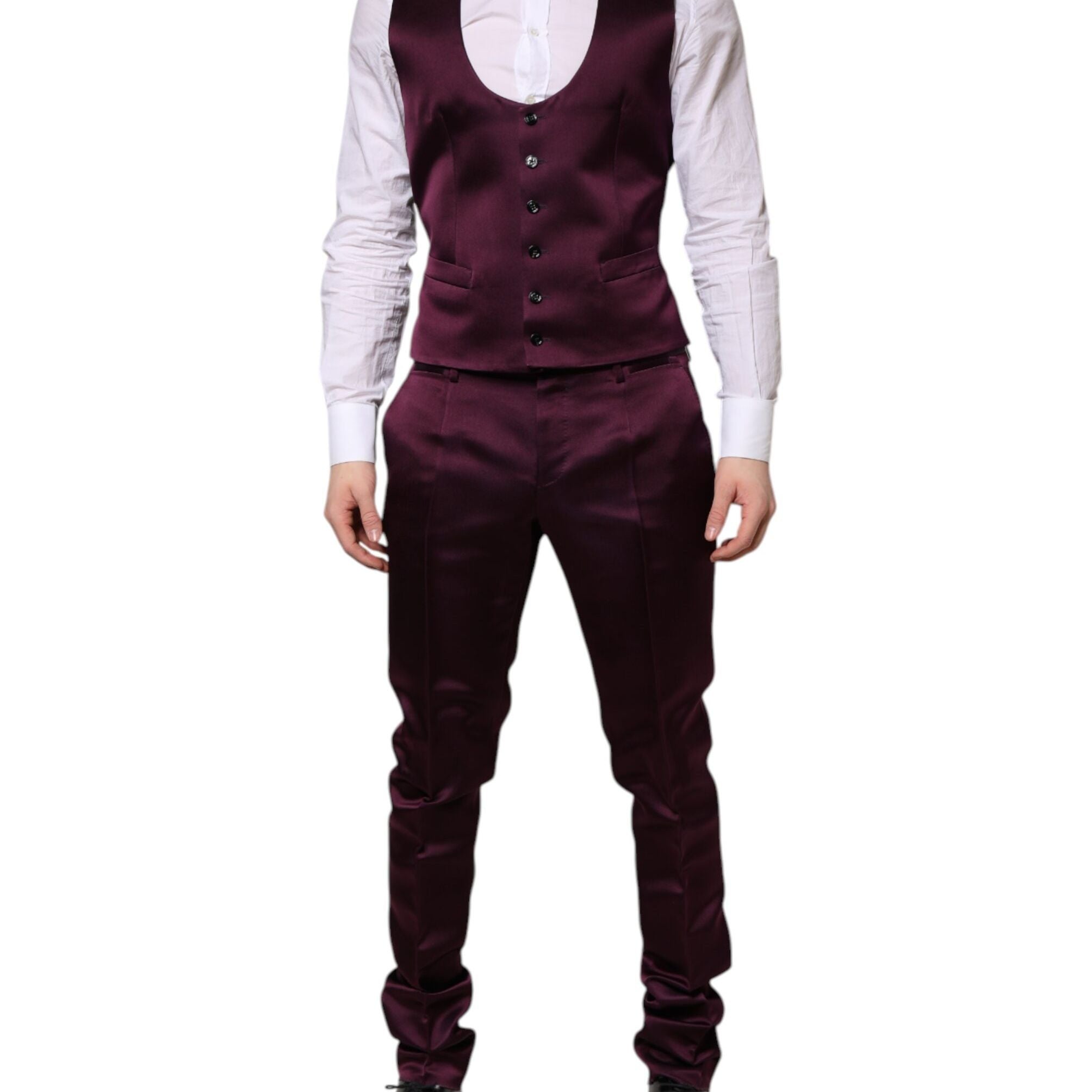 Dolce & Gabbana Dark Purple Silk 3Piece Single Breasted Suit