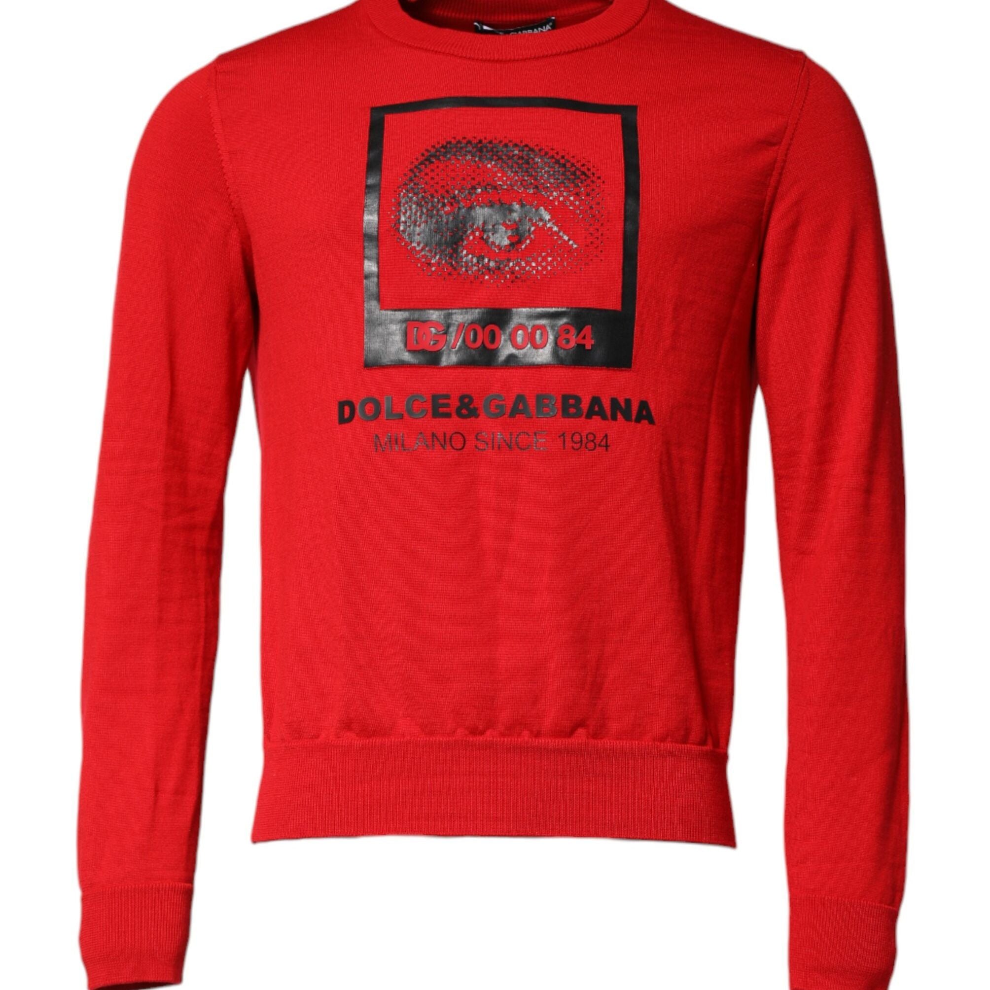 Dolce & Gabbana Red Eye Print Crew Neck Men Pullover Sweater