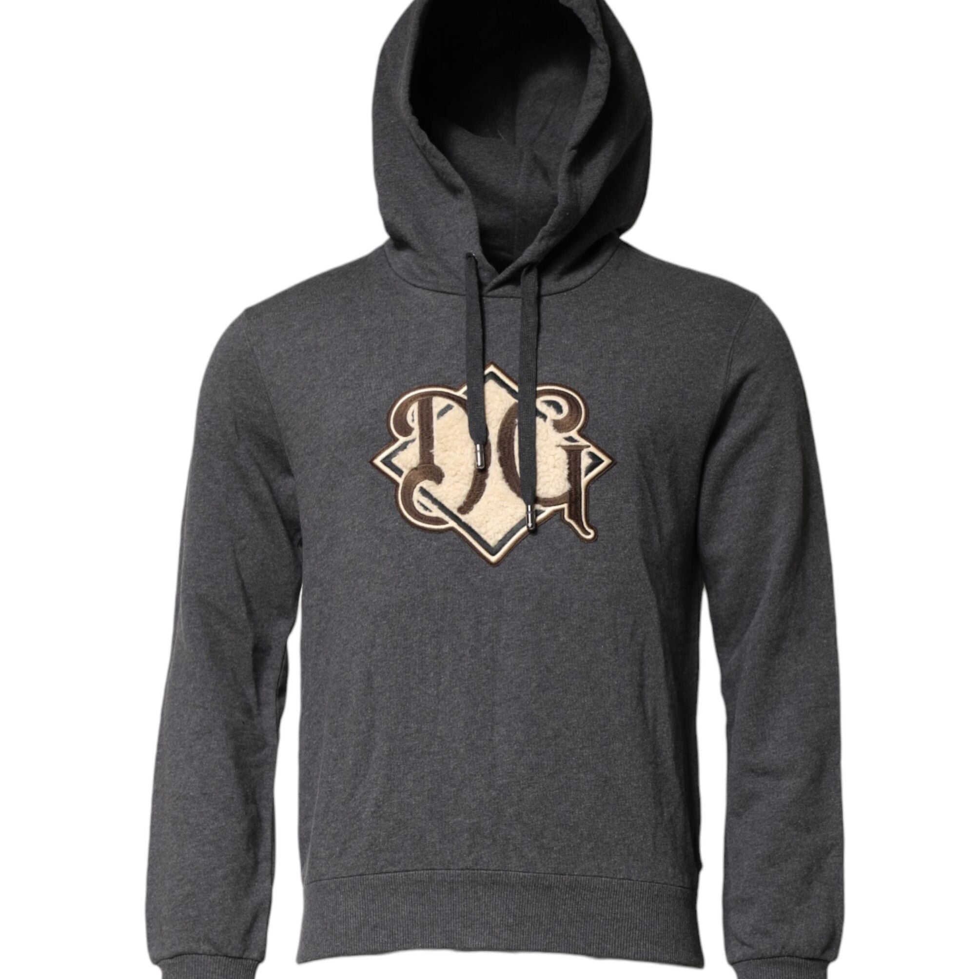 Dolce & Gabbana Gray Logo Patch Hooded Sweatshirt Sweater