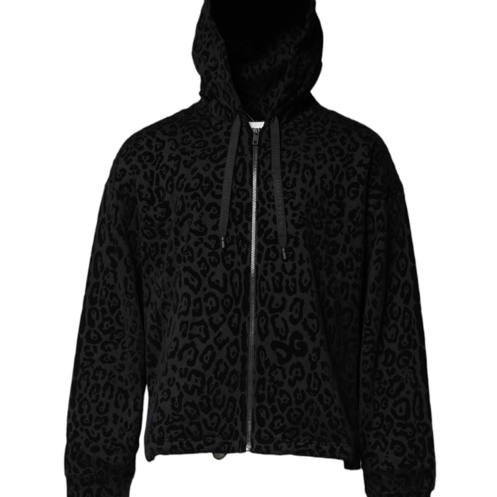 Dolce & Gabbana Black Leopard Full Zip Hooded Sweatshirt Sweater