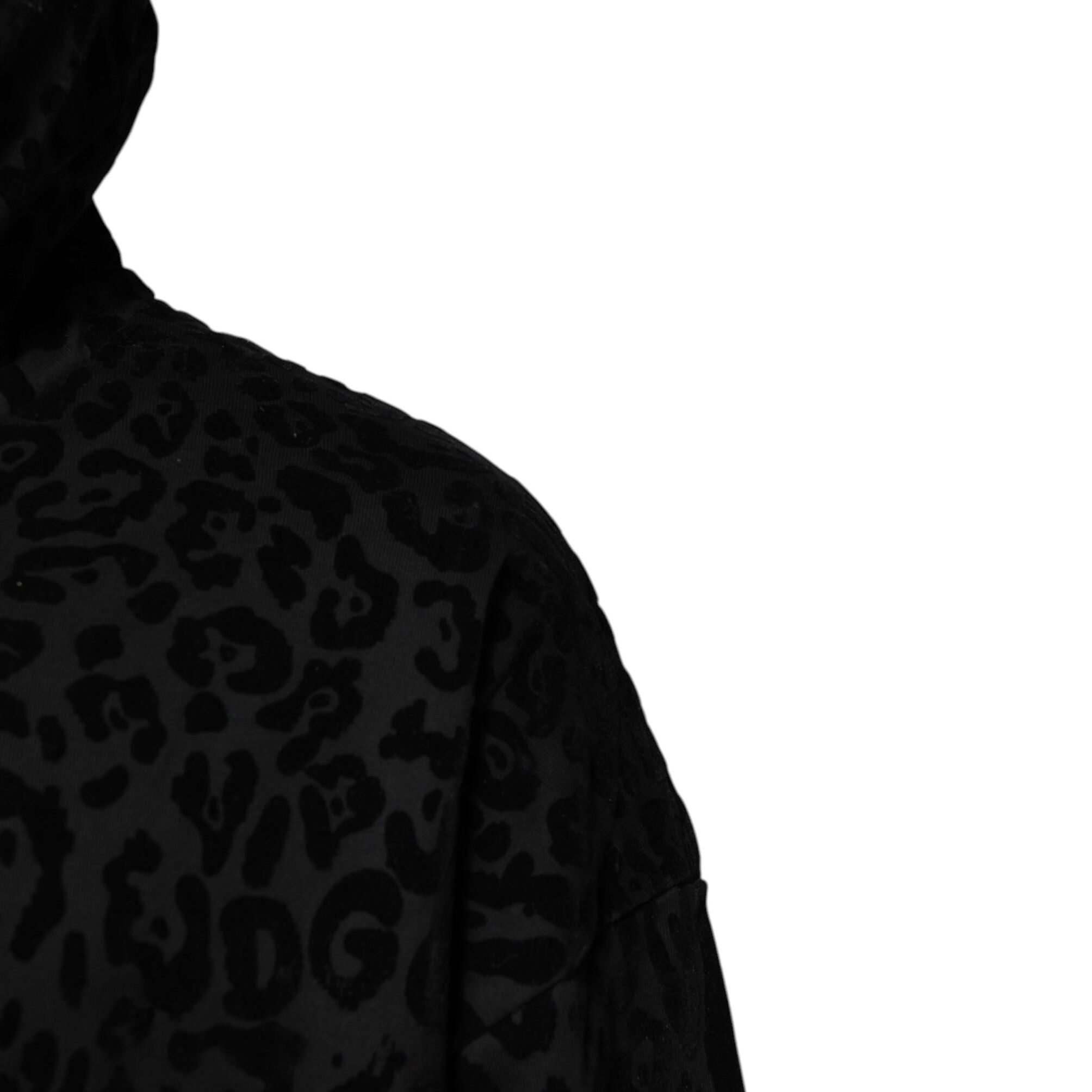 Dolce & Gabbana Black Leopard Full Zip Hooded Sweatshirt Sweater