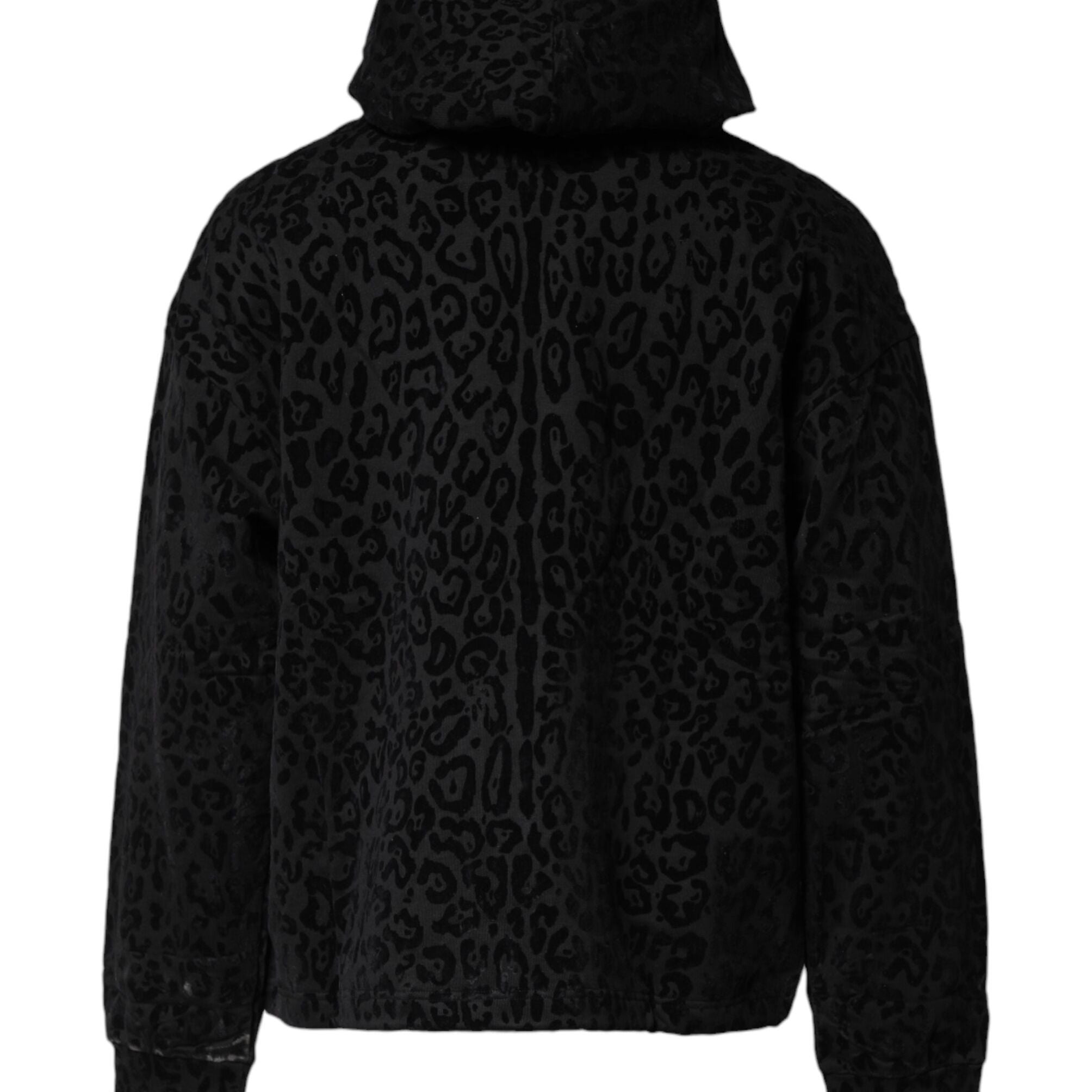 Dolce & Gabbana Black Leopard Full Zip Hooded Sweatshirt Sweater