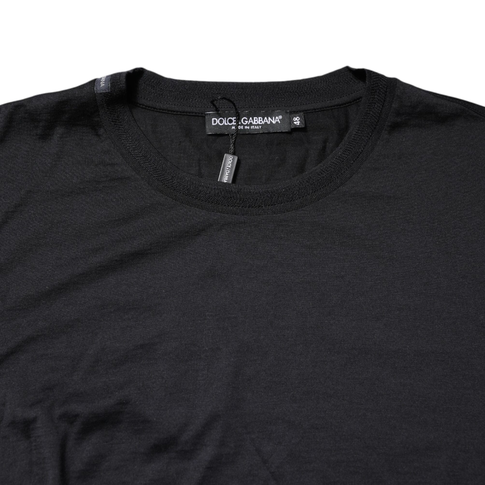 Dolce & Gabbana Dark Blue Silk Crew Neck Men Pullover Sweater