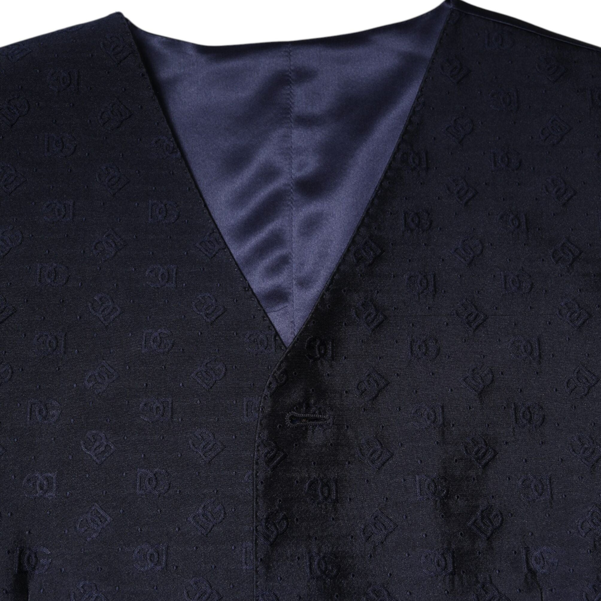 Dolce & Gabbana Dark Blue Logo Wool Formal Men Waistcoat Vest