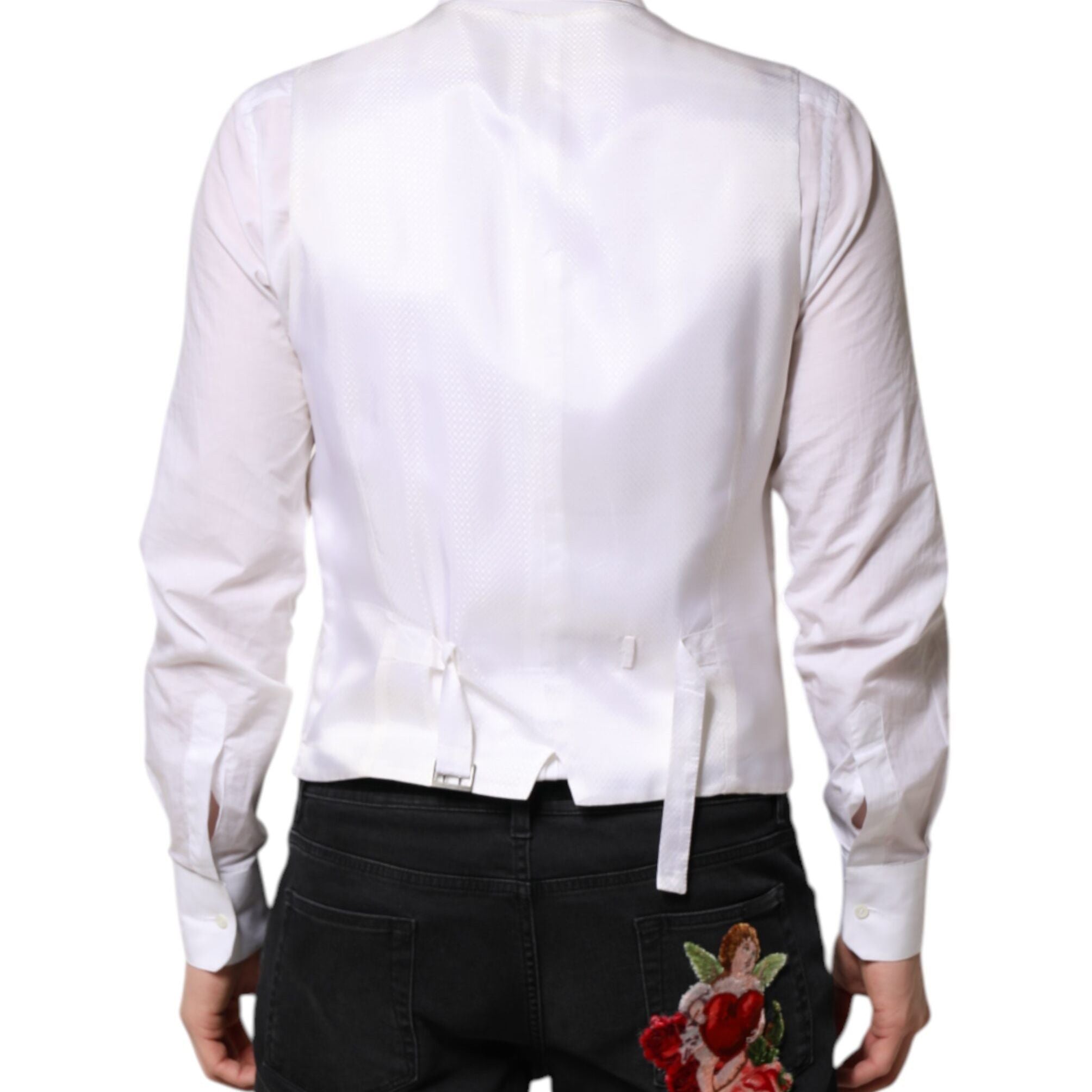 Dolce & Gabbana White Sequined Dress Formal Waistcoat Vest