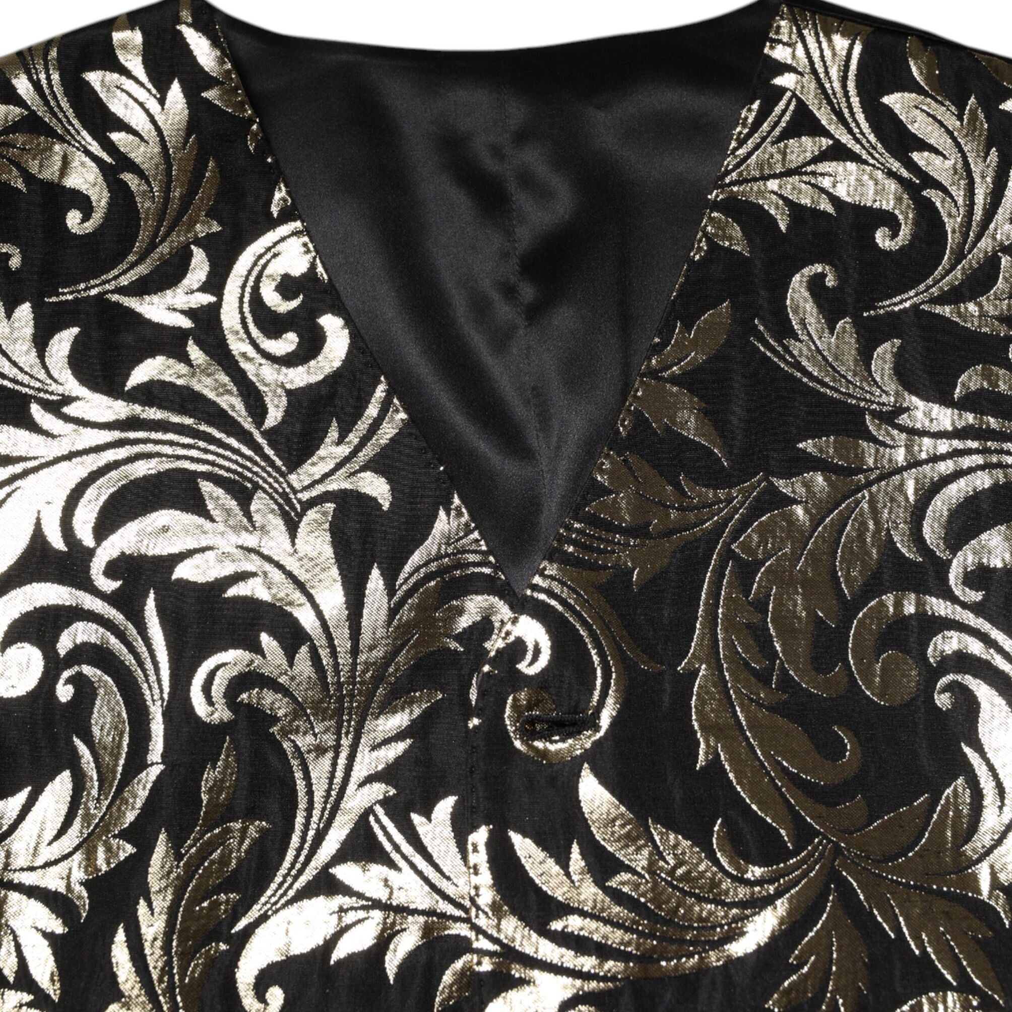 Dolce & Gabbana Black Gold Jacquard Formal Men Waistcoat Vest