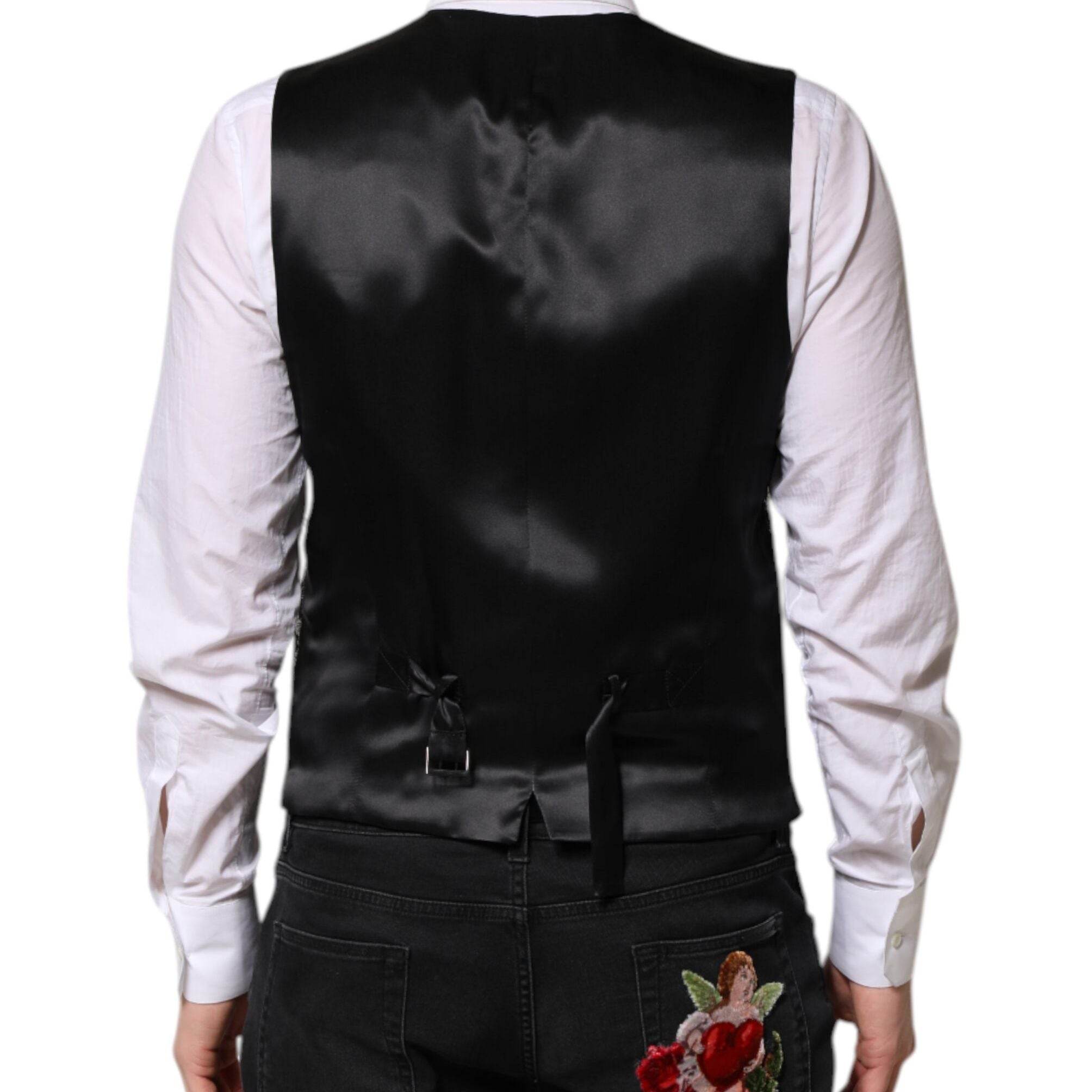 Dolce & Gabbana Black Gray Brocade Formal Men Waistcoat Vest