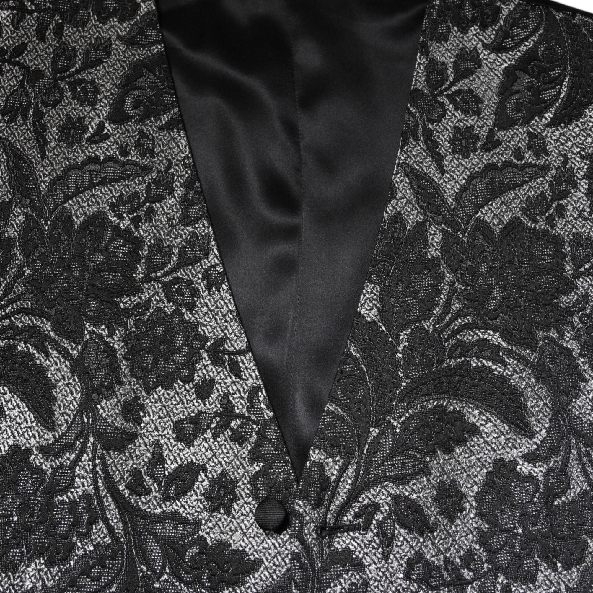 Dolce & Gabbana Black Gray Brocade Formal Men Waistcoat Vest