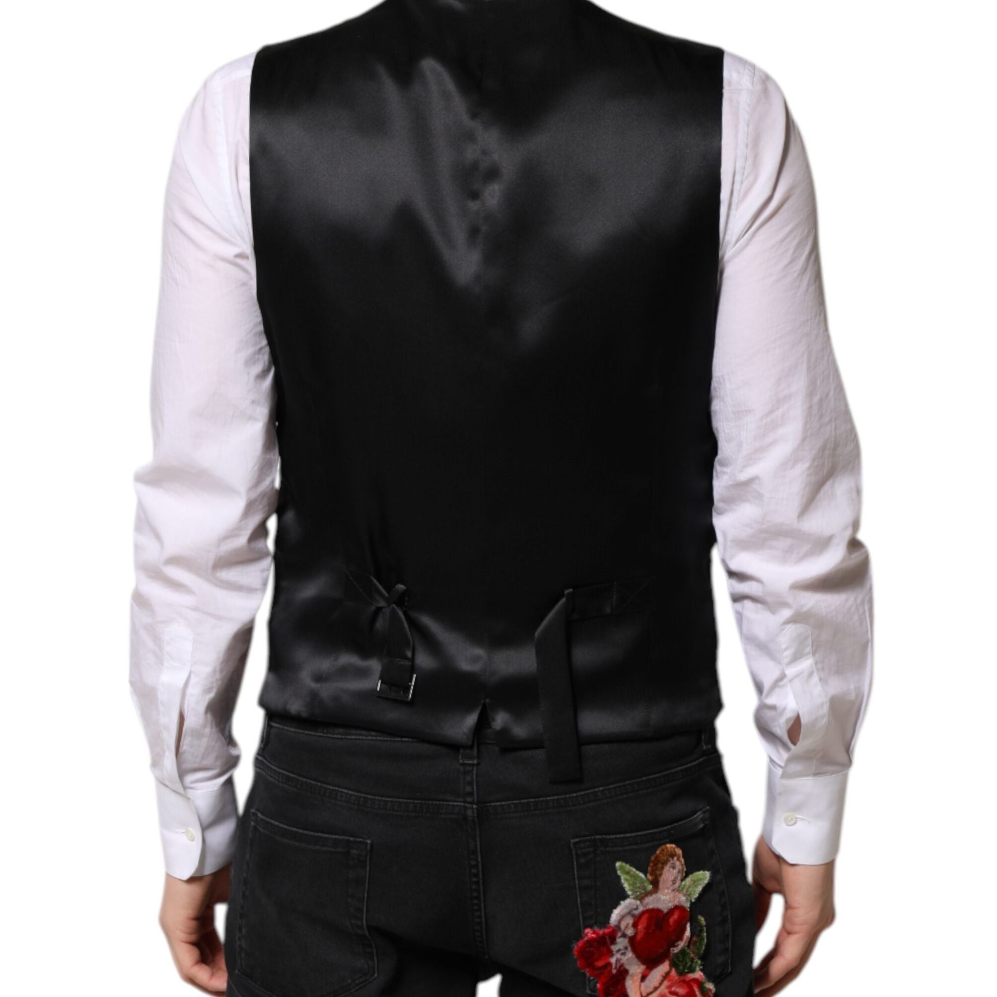 Dolce & Gabbana Pink Floral Satin Formal Men Waistcoat Vest