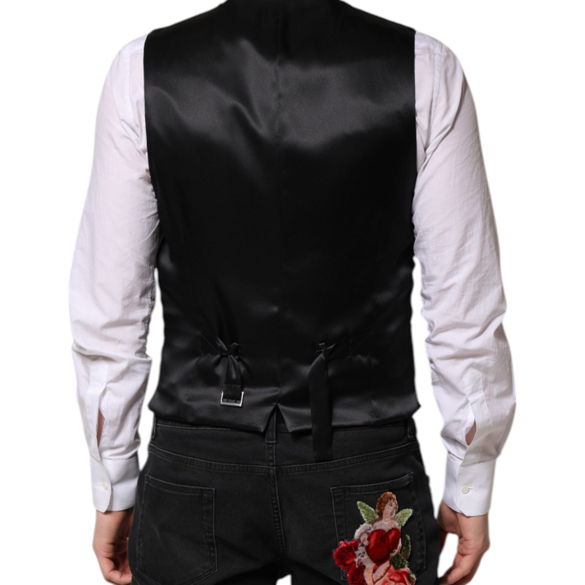 Dolce & Gabbana Red Floral Brocade Formal Men Waistcoat Vest