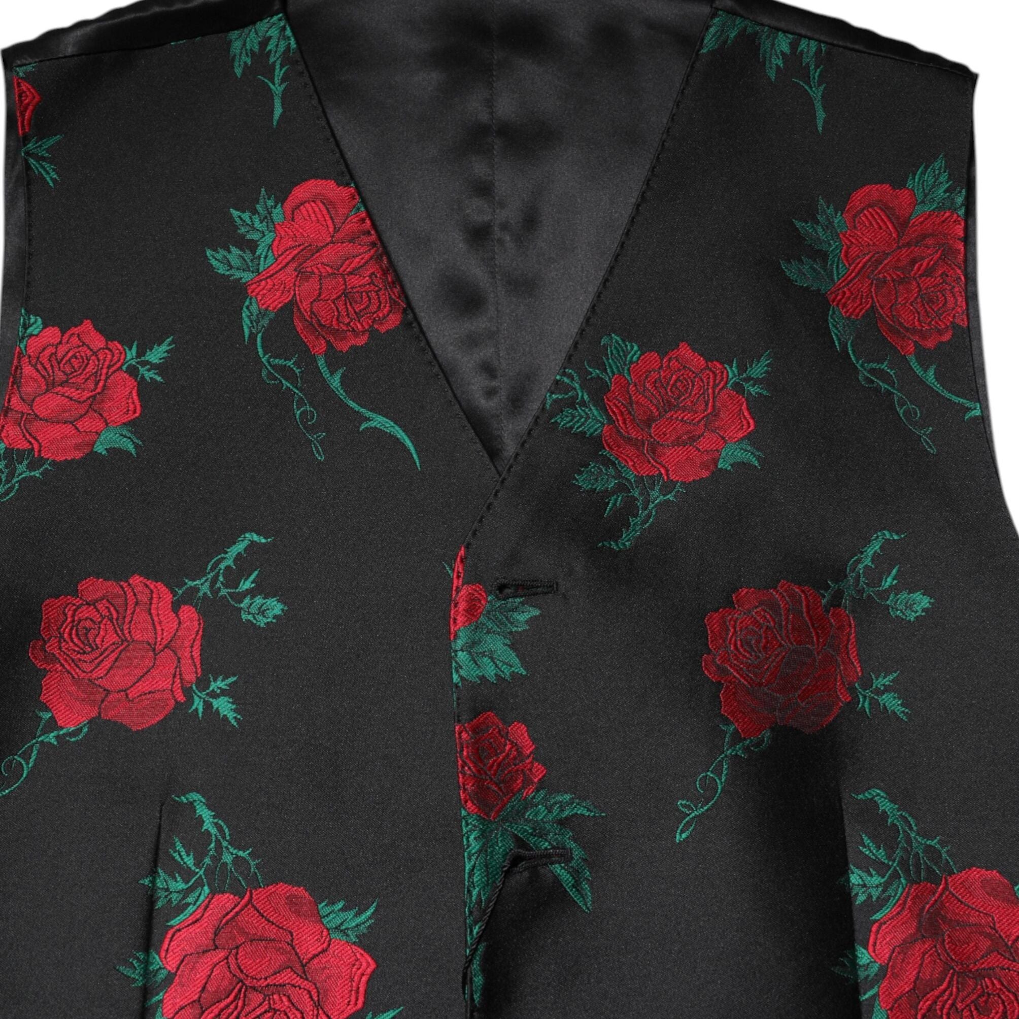 Dolce & Gabbana Red Floral Brocade Formal Men Waistcoat Vest