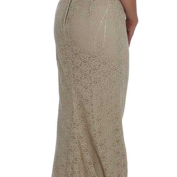 Dolce & Gabbana Beige Ricamo Cutout Cotton Sheath Dress