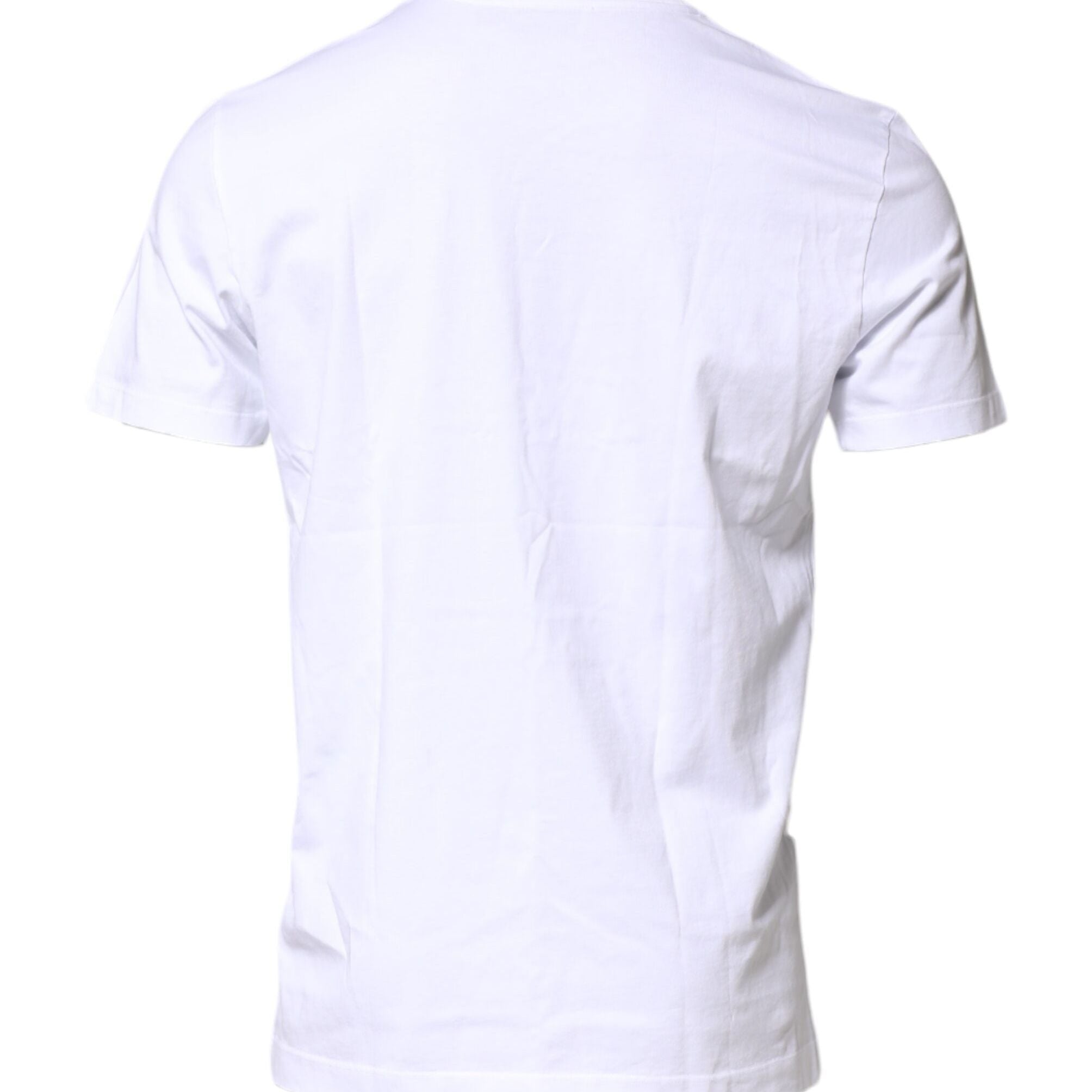 Dolce & Gabbana White Cotton Logo Patch Crew Neck T-shirt