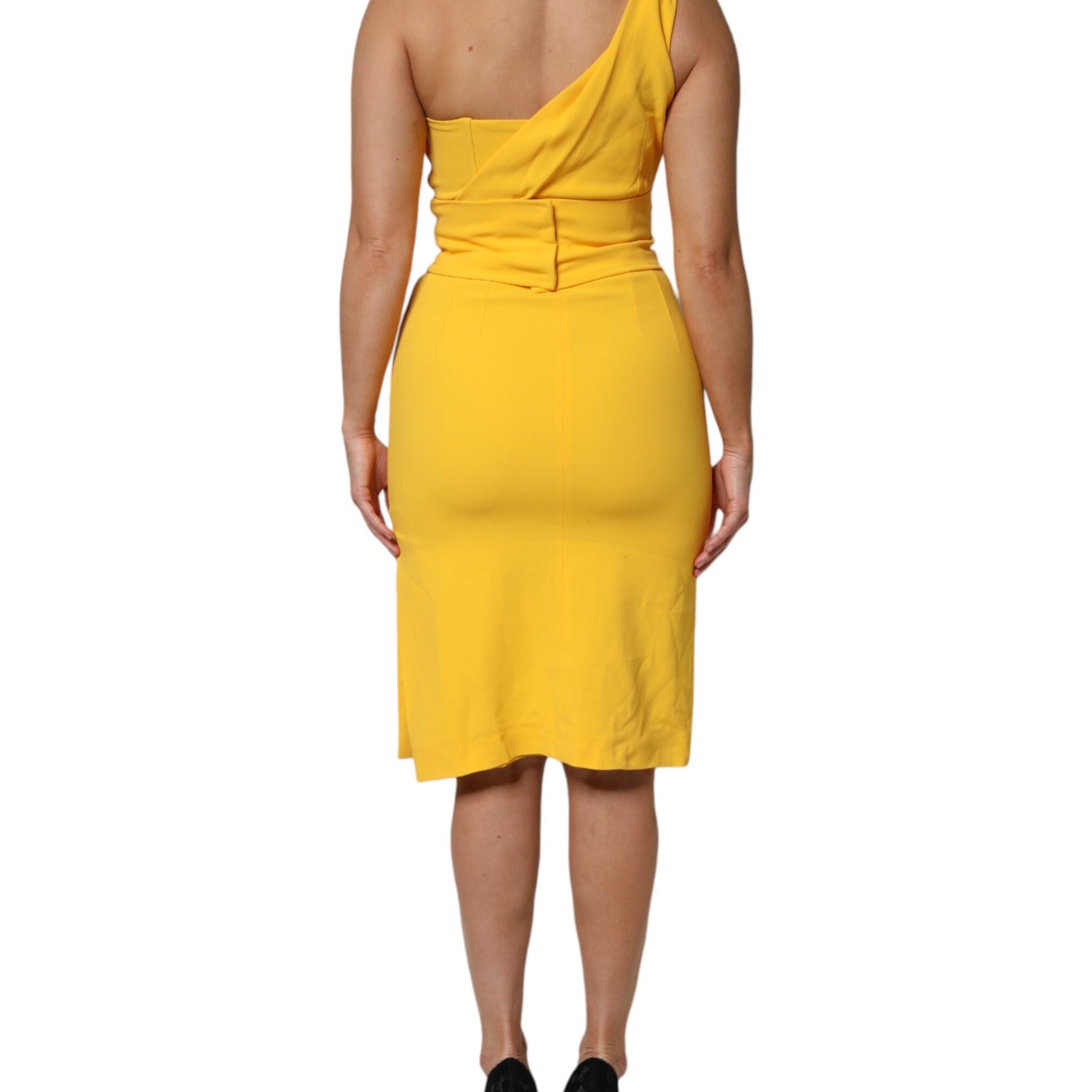 Dolce & Gabbana Yellow One Shoulder Side Slit Midi Dress