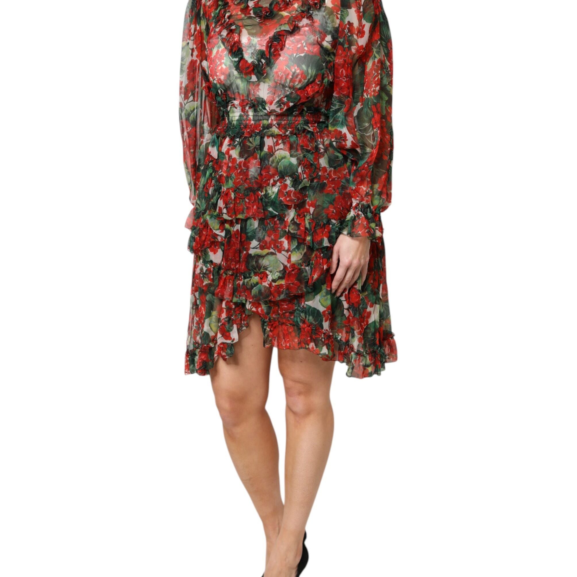 Dolce & Gabbana Multicolor Ruffle Floral Long Sleeves Dress
