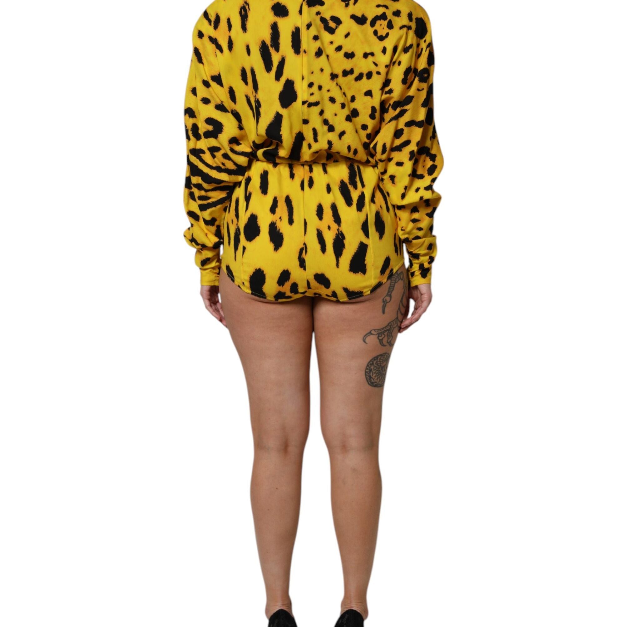Dolce & Gabbana Yellow Leopard Long Sleeves Jumpsuit Dress