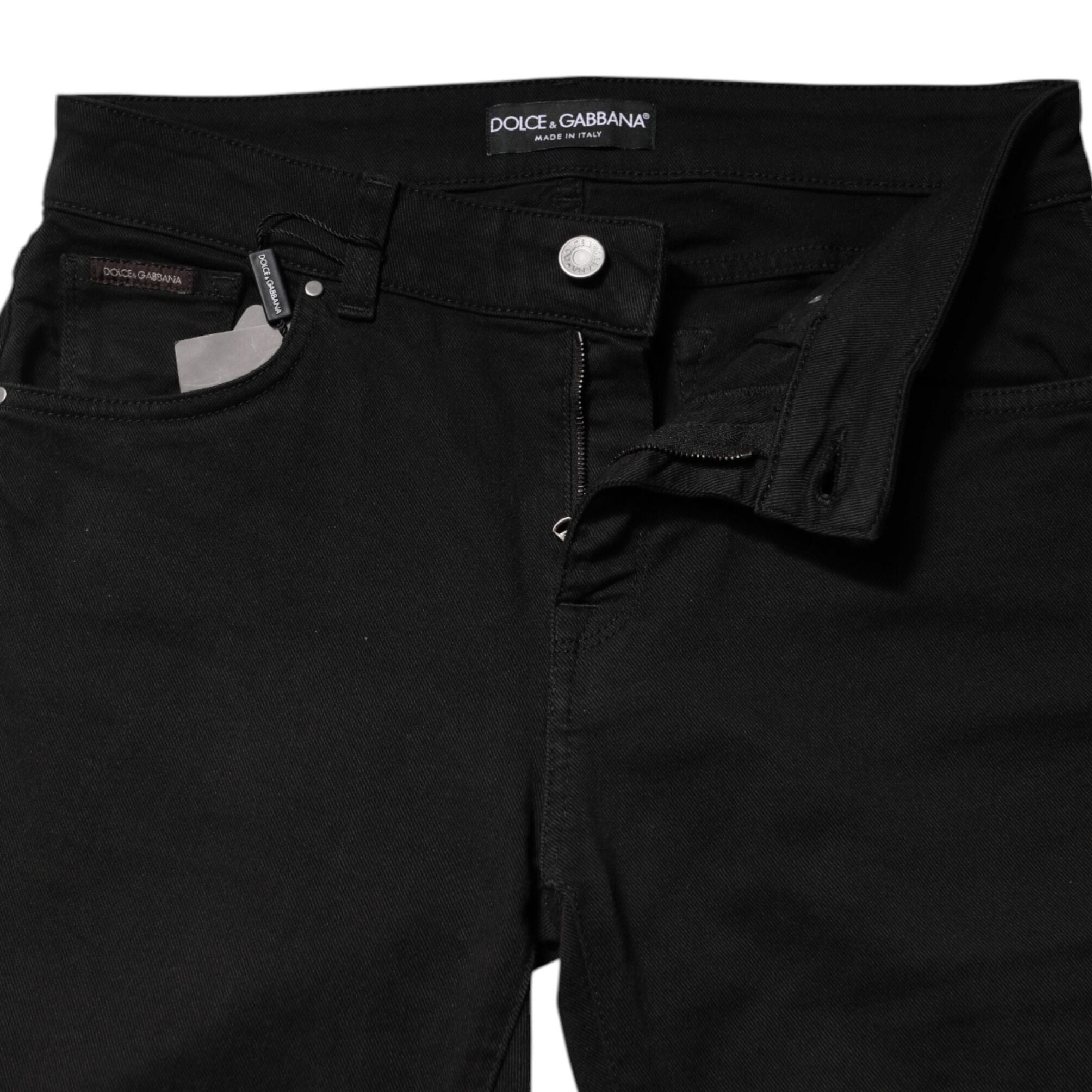 Dolce & Gabbana Black Cotton Logo Mid Waist Skinny Denim Jeans